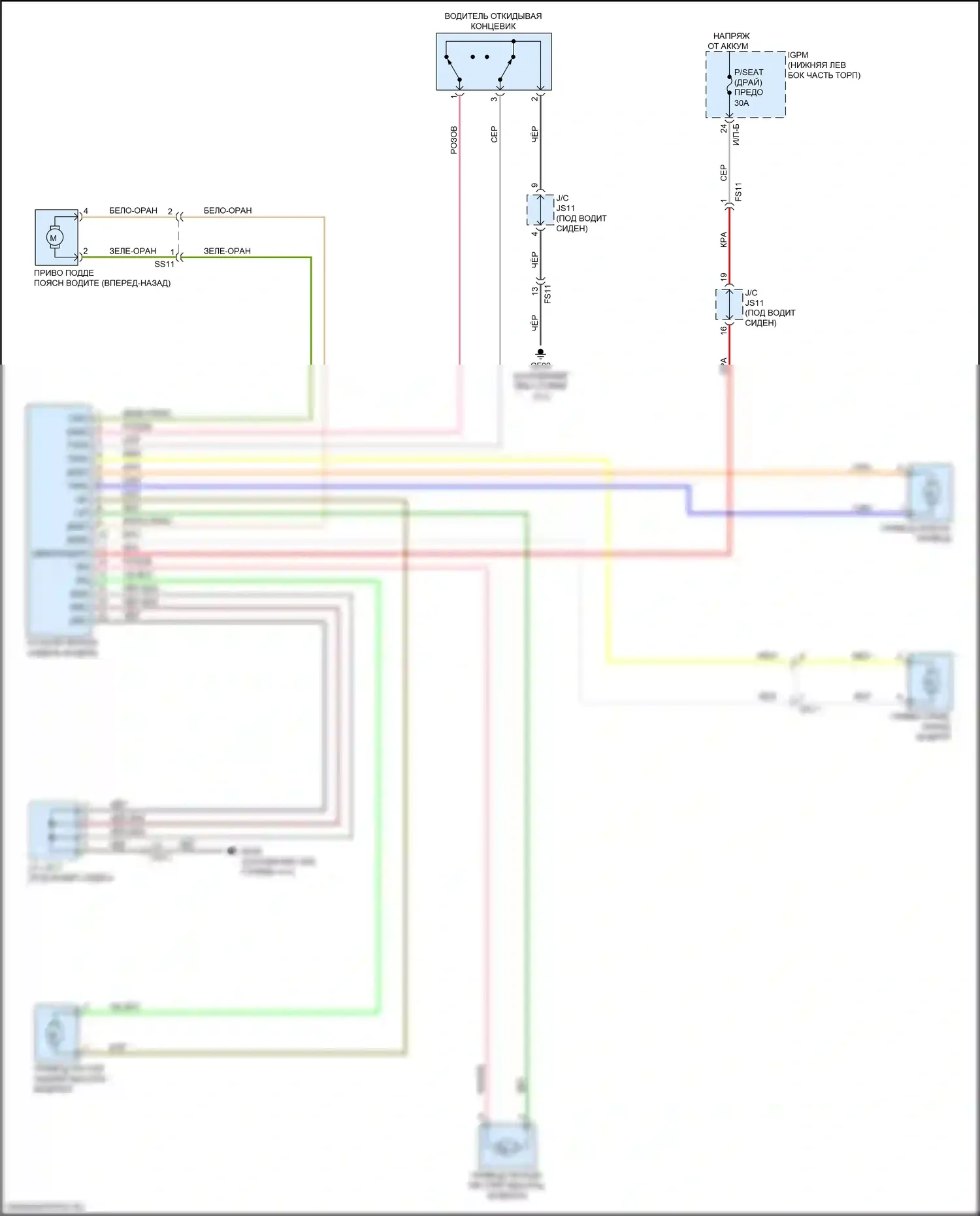 Cadenza Kia II (2016-2020): Питание водительского сиденья электросхема, 10-ходовая 