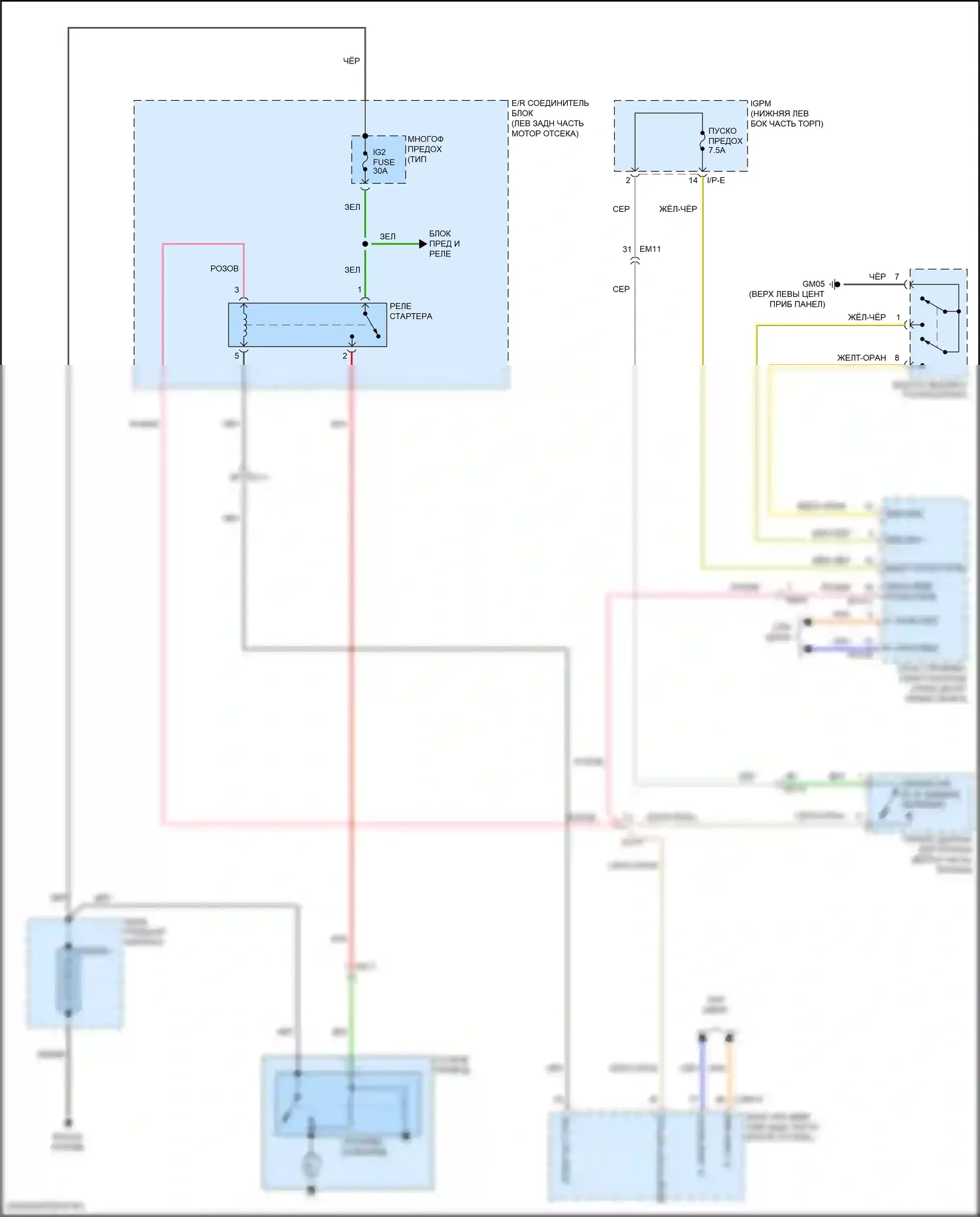 Cadenza Kia II (2016-2020): Электросхема стартера, с интеллектуальным ключом 
