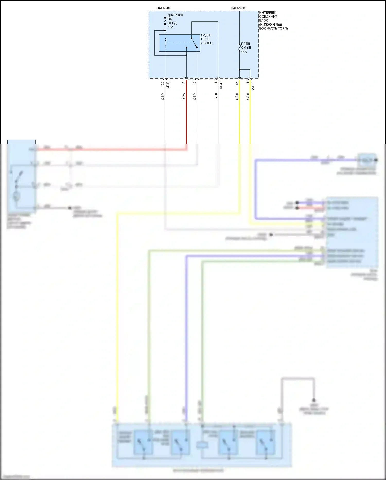 Carnival Kia III (2014-2021): Электросхема задних дворников и омывателей 