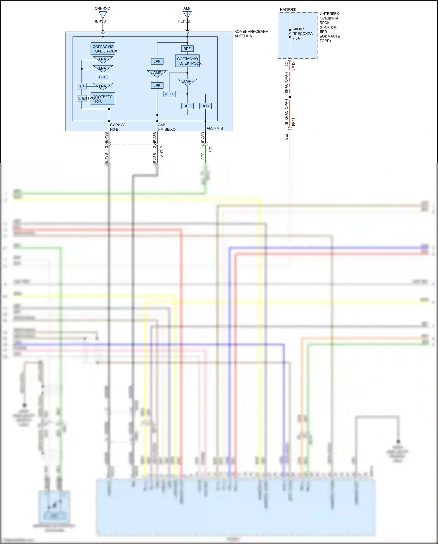 Carnival Kia III (2014-2021): Электросхема магнитолы, без навигации, дисплея и усилителя (2 из 3) 