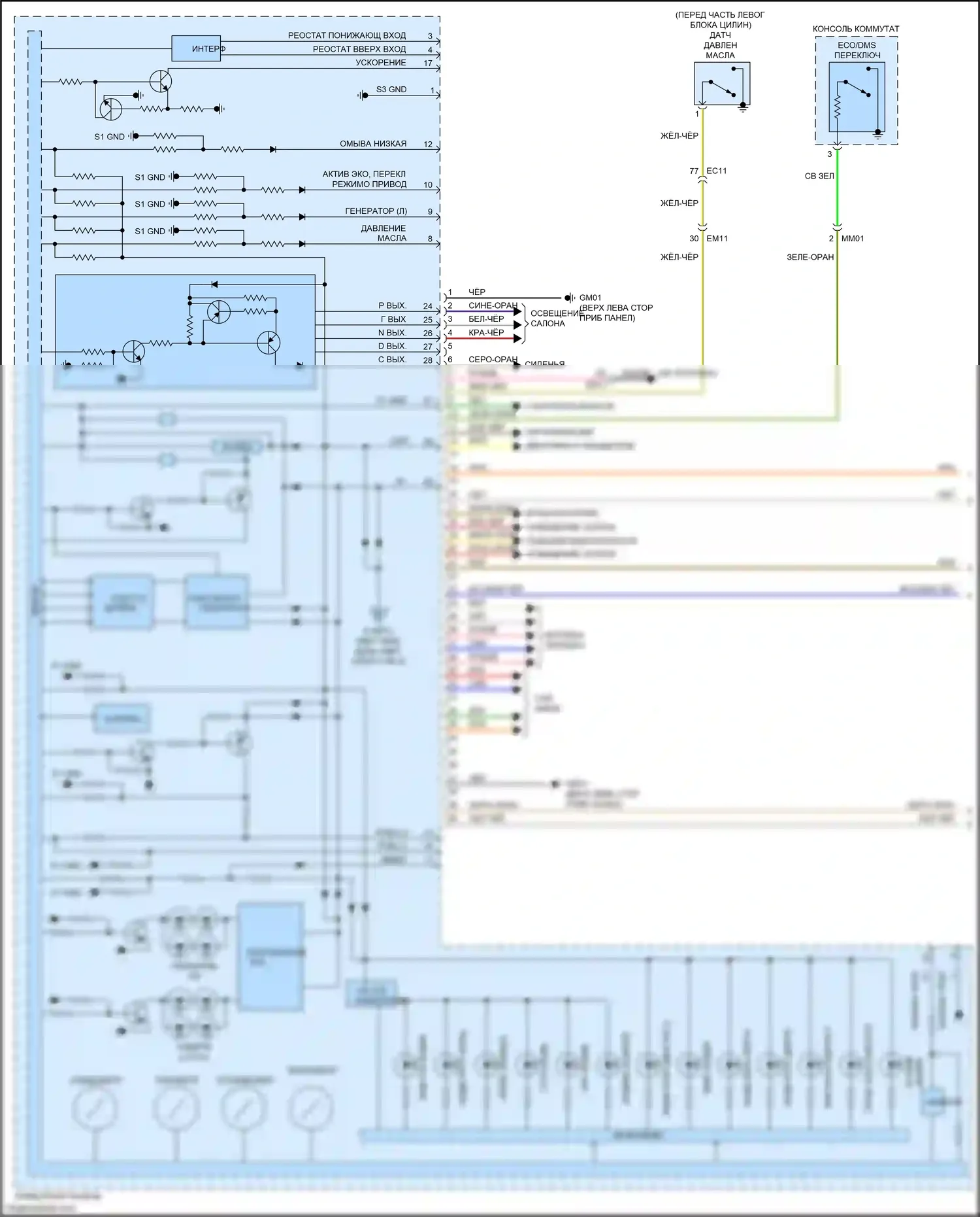 Carnival Kia III (2014-2021): Электросхема приборной панели, с обычной панелью (1 из 3) 