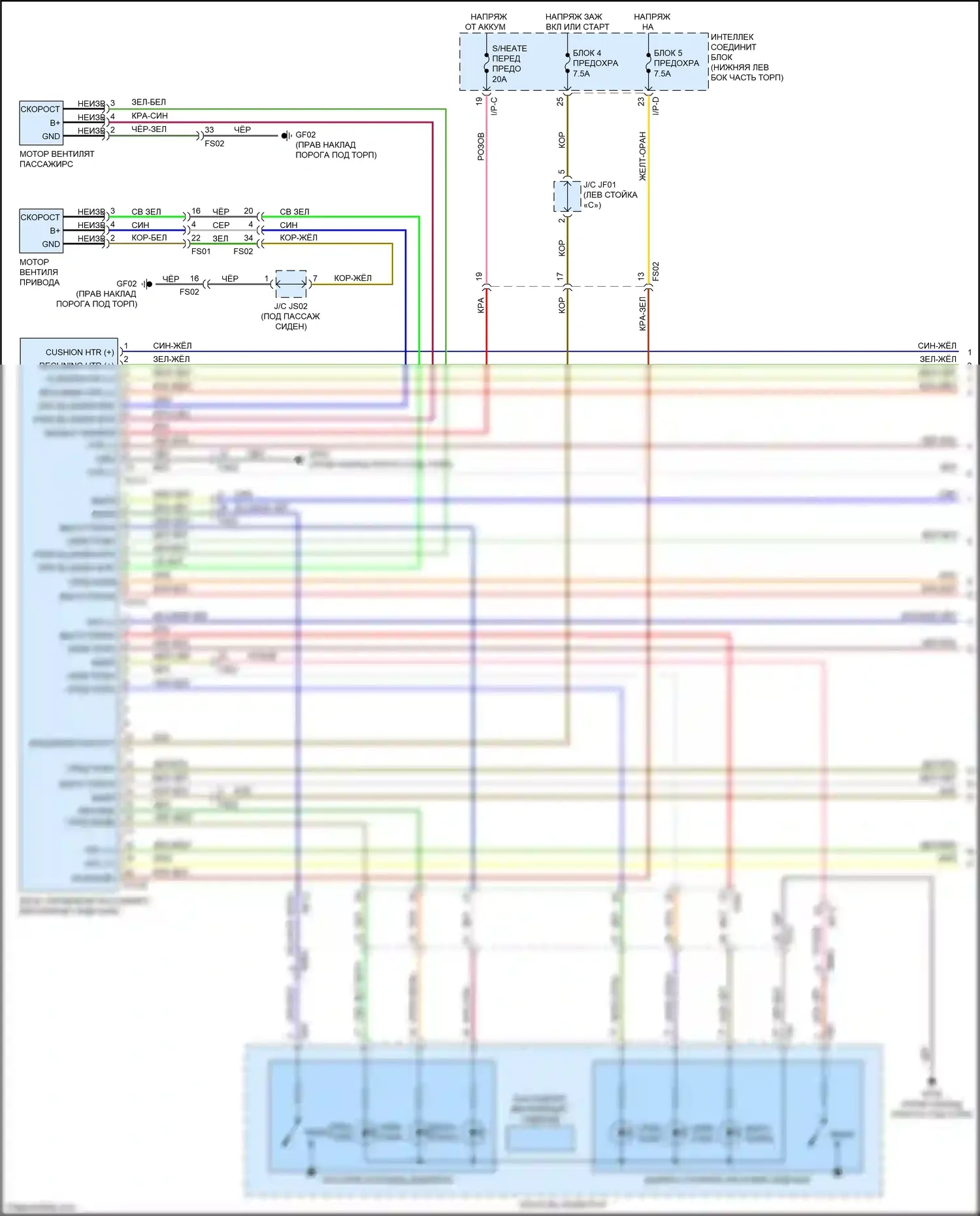 Carnival Kia III (2014-2021): Электросхема вентиляции сиденья (1 из 2) 