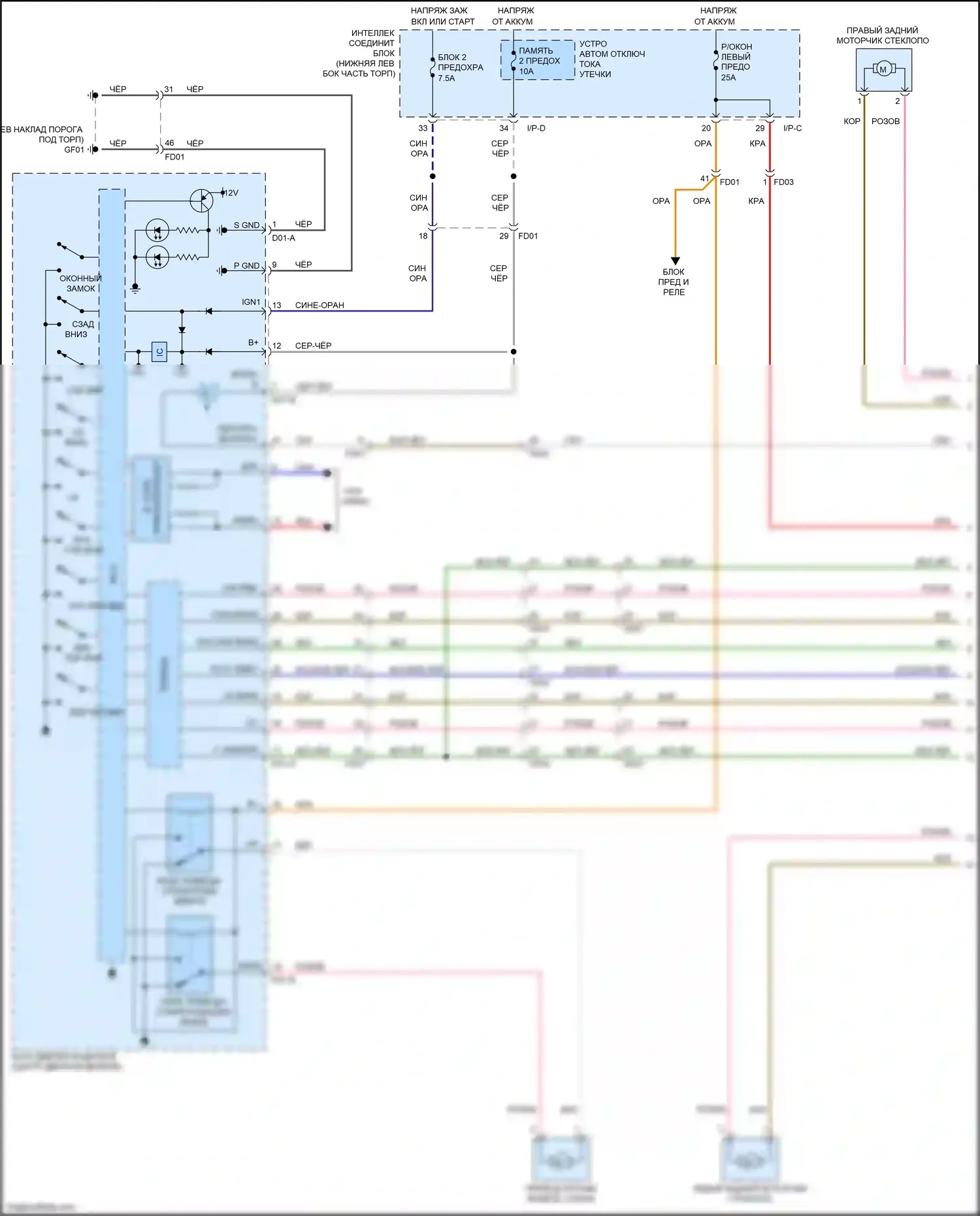 Carnival Kia III (2014-2021): Стеклоподъемники электросхема, без стеклоподъемника безопасности и имов (1 из 2) 