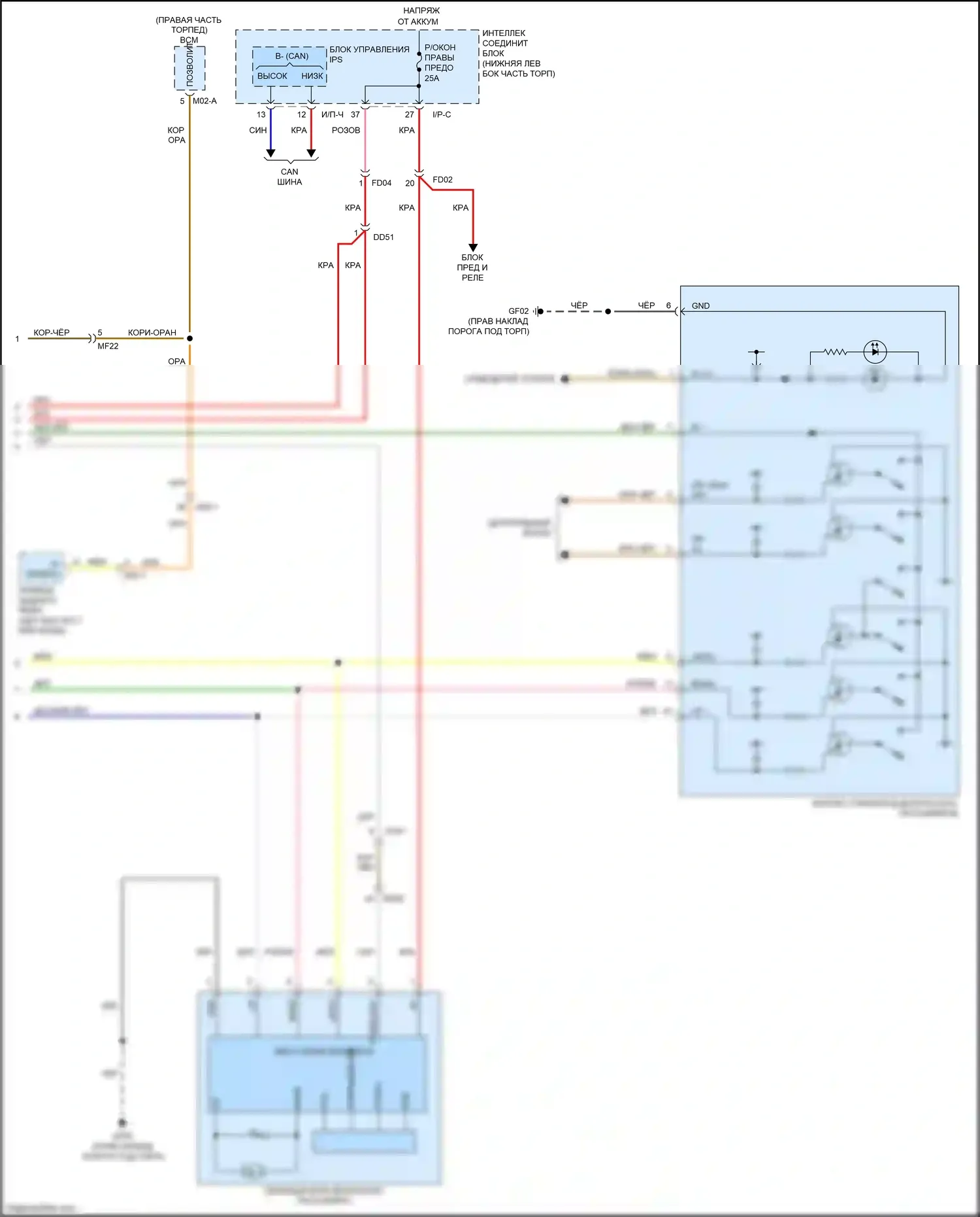 Carnival Kia III (2014-2021): Стеклоподъемники электросхема с предохранительными стеклоподъемниками и без имов (3 из 3) 