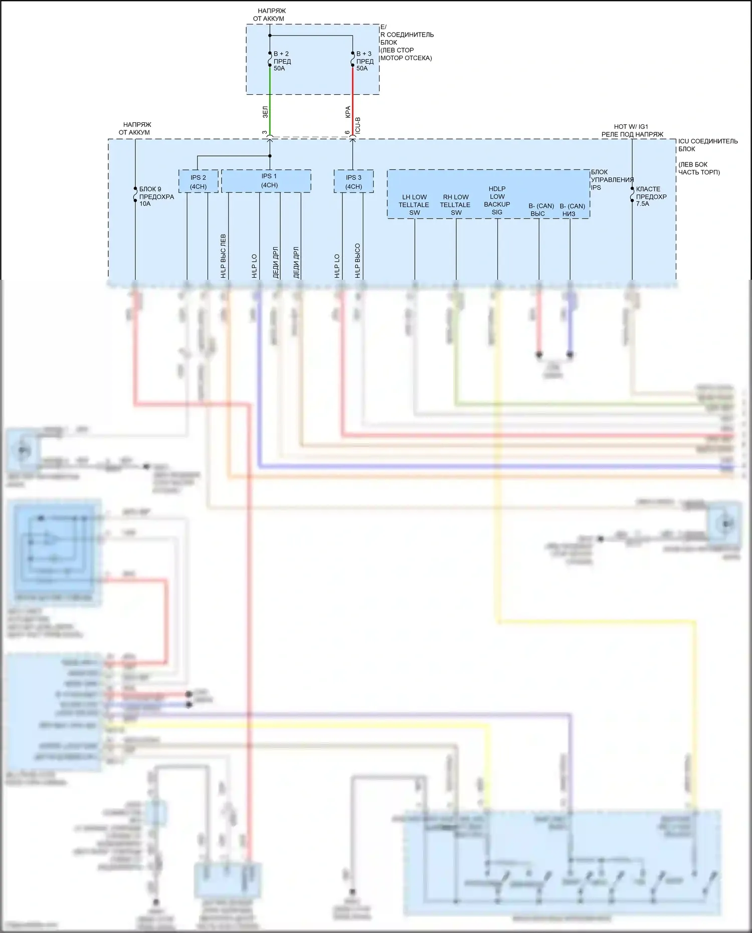 Carnival Kia IV рестайлинг (2023-2024): Электросхема автоламп (1 из 2) 
