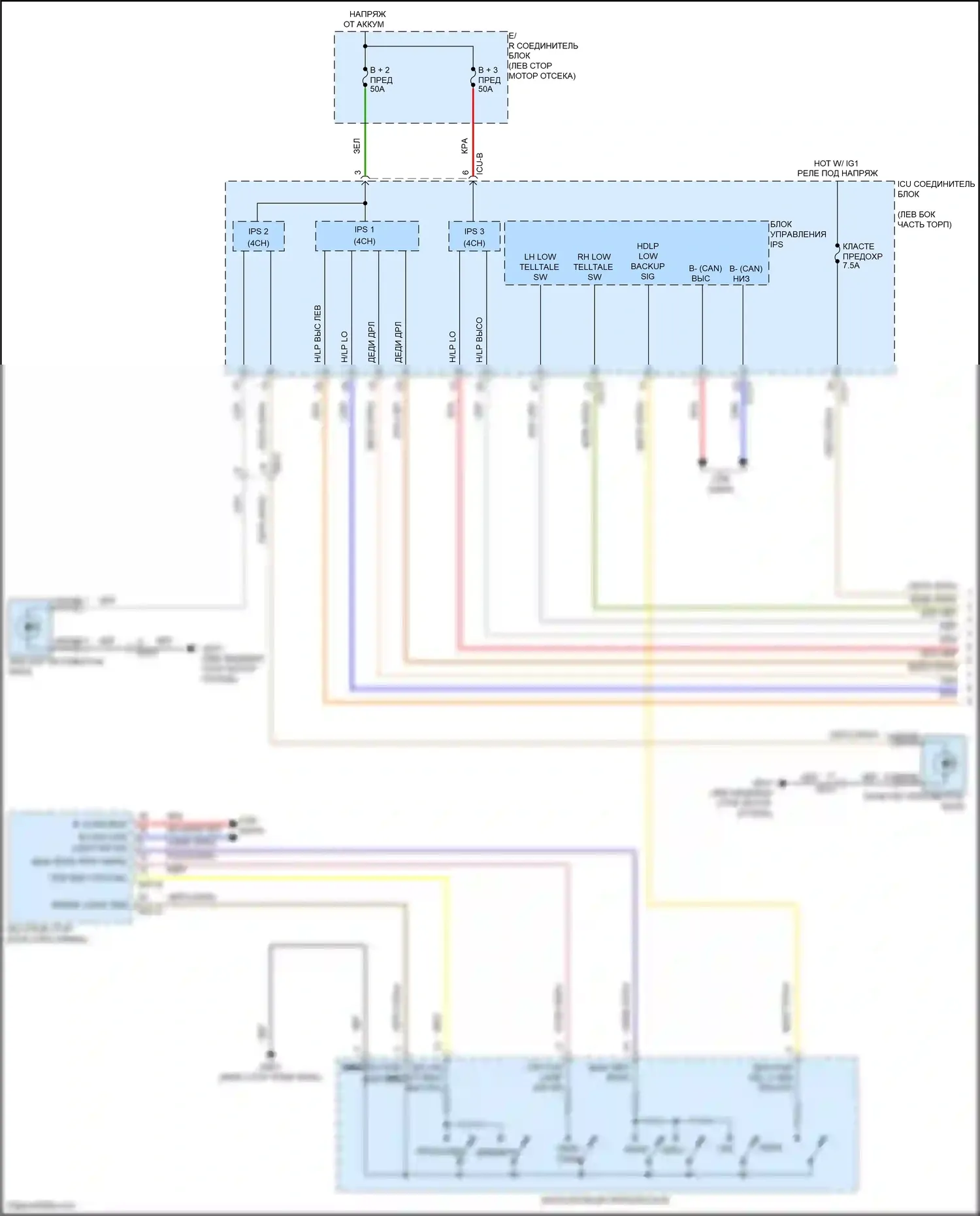 Carnival Kia IV рестайлинг (2023-2024): Электросхема фар (1 из 2) 