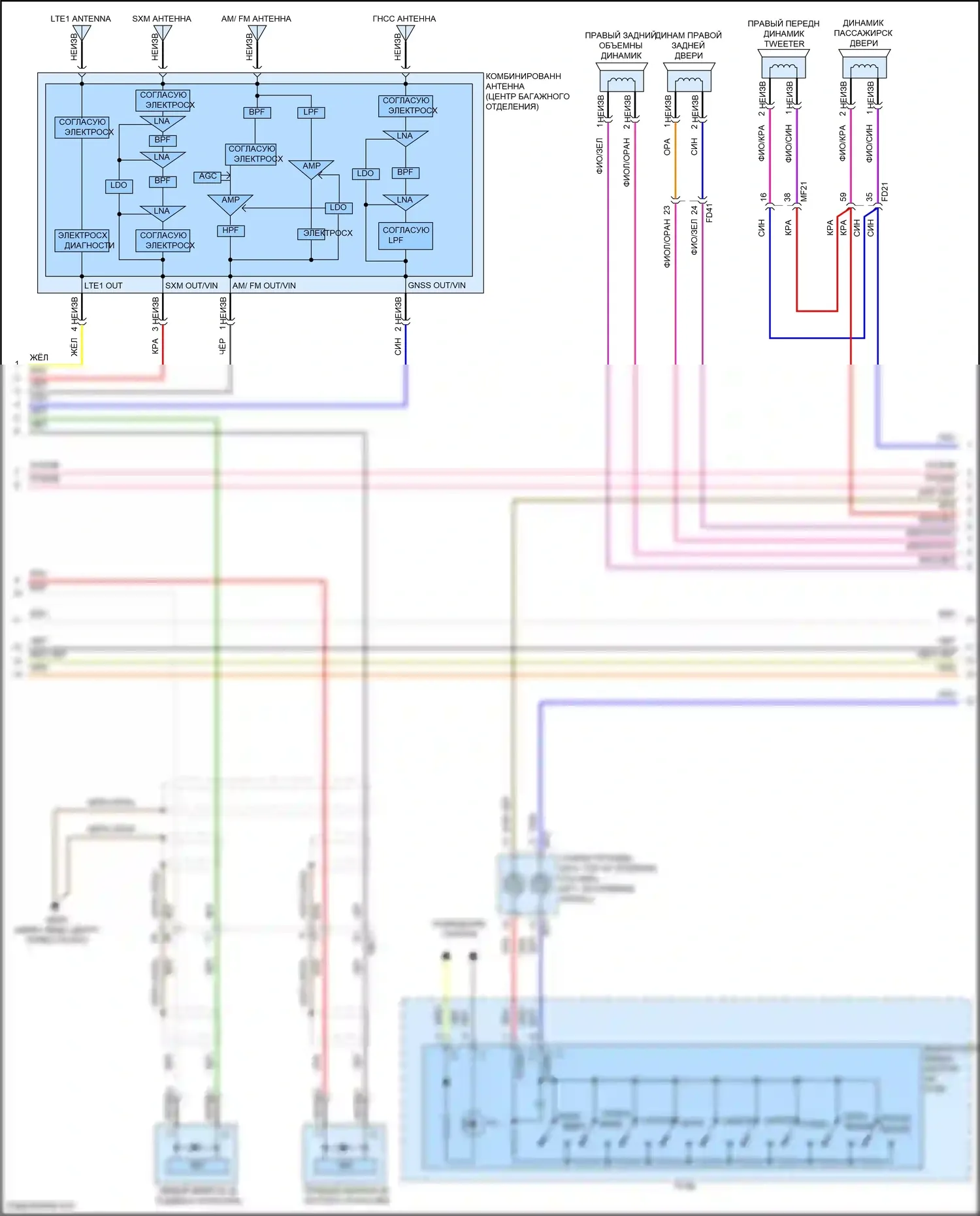 Carnival Kia IV рестайлинг (2023-2024): Электросхема радиопровода, без навигации, с усилителем (2 из 4) 