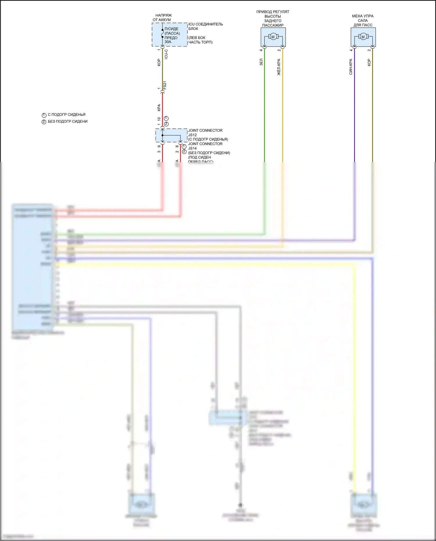 Carnival Kia IV рестайлинг (2023-2024): Электросхема пассажирского сиденья с электроприводом, без переключателя 
