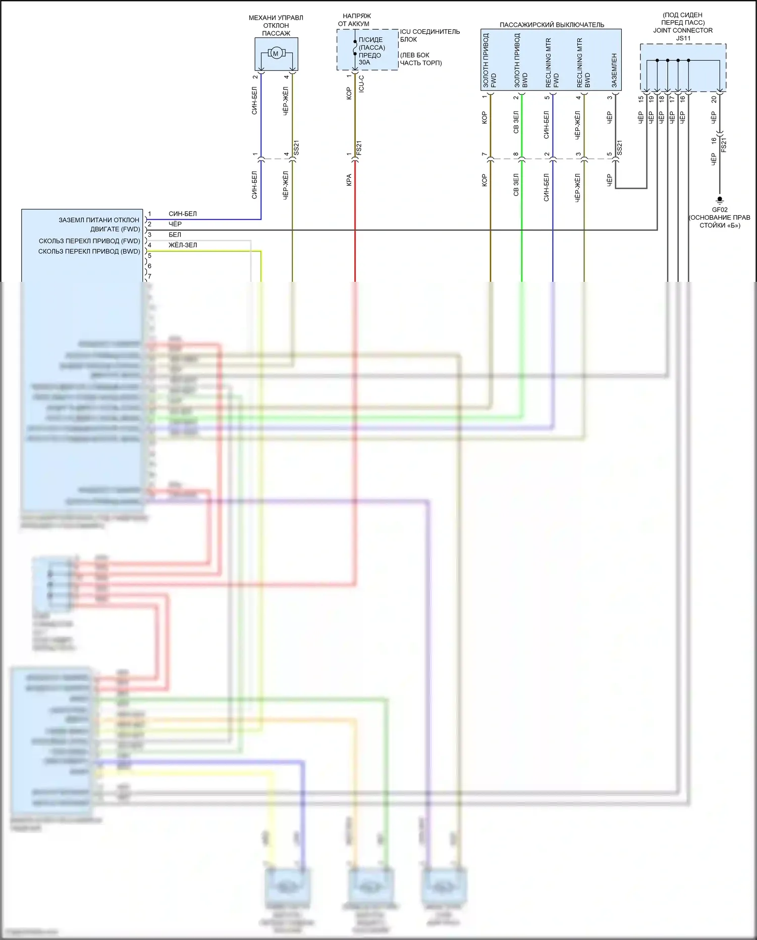 Carnival Kia IV рестайлинг (2023-2024): Электросхема пассажирского сиденья с электроприводом, с переключателем 