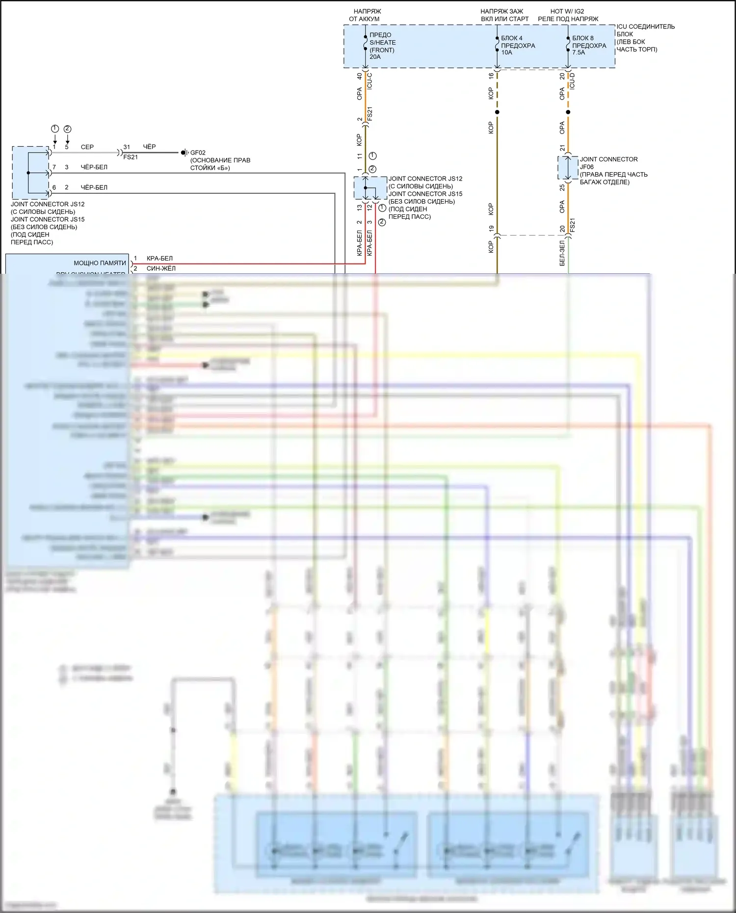 Carnival Kia IV рестайлинг (2023-2024): Электросхема передних обогреваемых сидений 