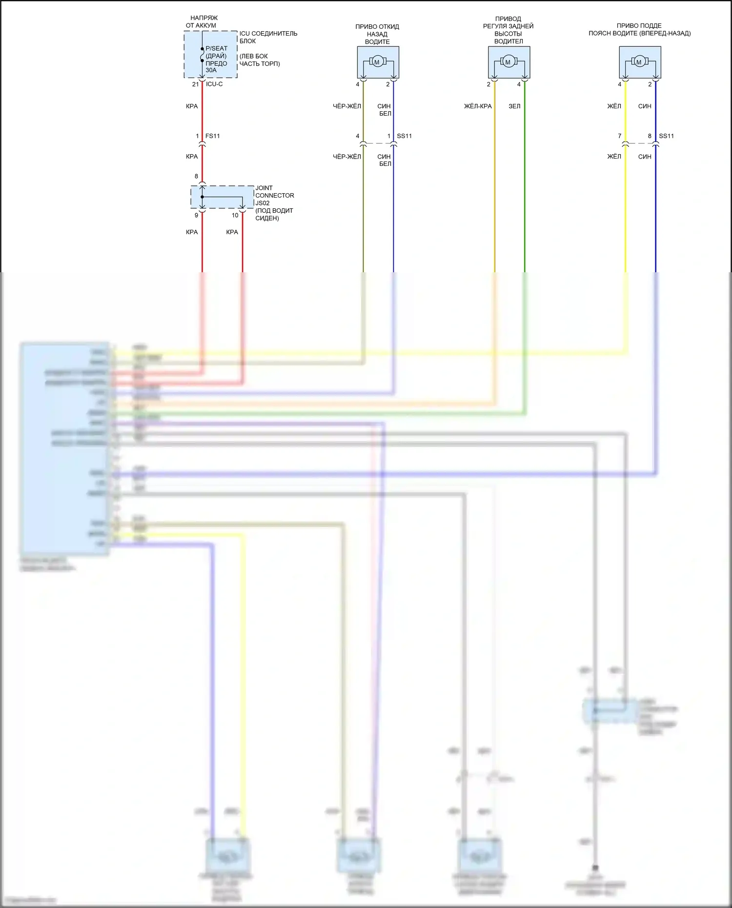 Carnival Kia IV рестайлинг (2023-2024): Питание водительского сиденья электросхема соединений, 12-ходовая 