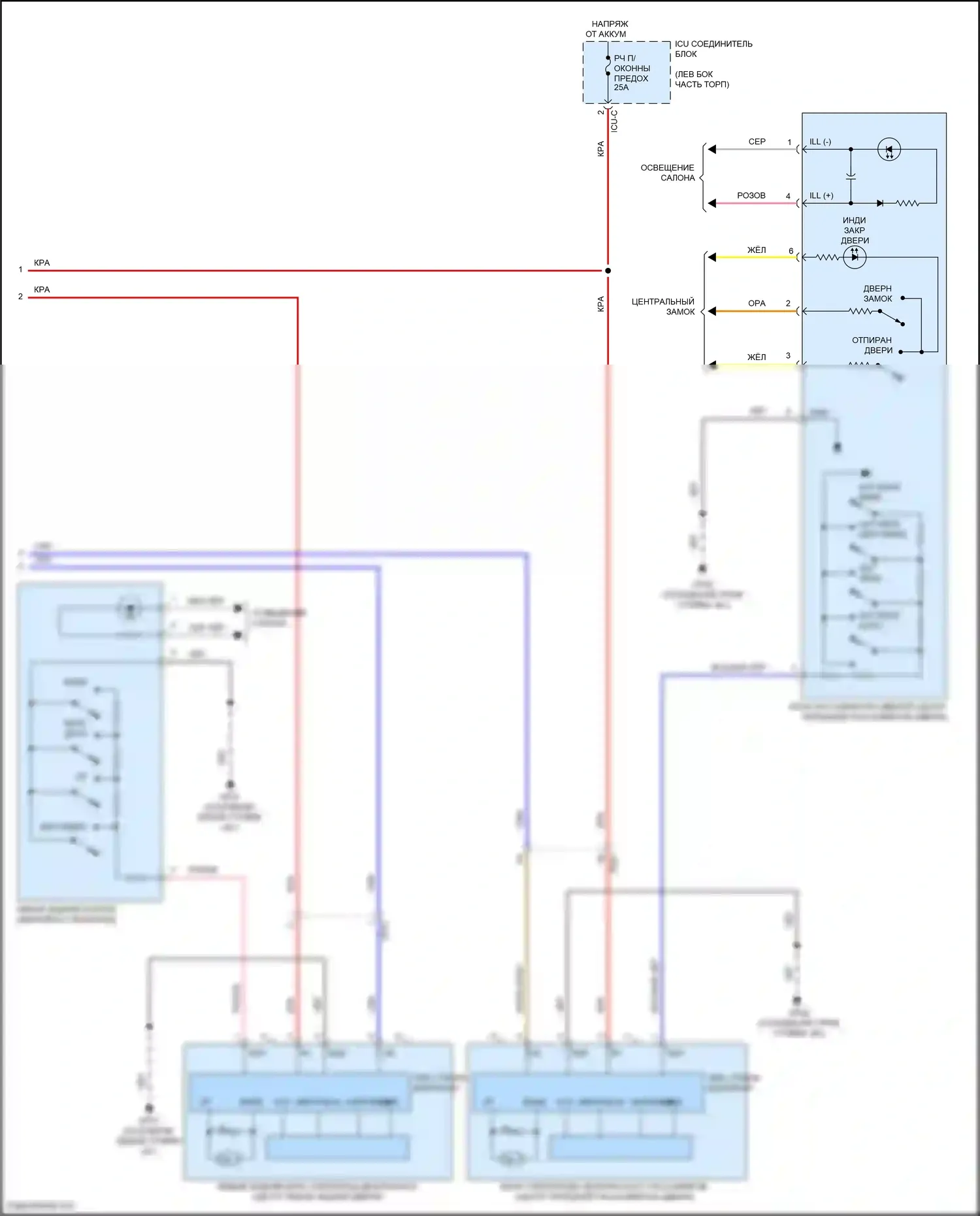 Carnival Kia IV рестайлинг (2023-2024): Электросхема стеклоподъемников, с передним/задним авто вверх/вниз и стеклоподъемниками безопасности (2 из 2) 