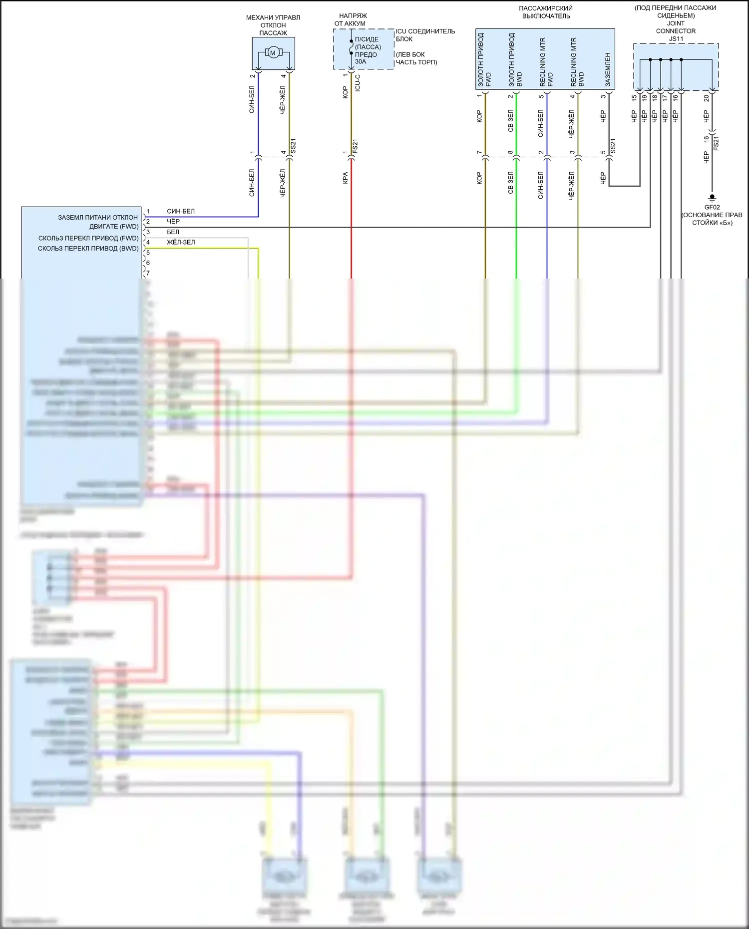 Carnival Kia IV (2020-2024): Электросхема пассажирского сиденья с электроприводом, с переключателем 