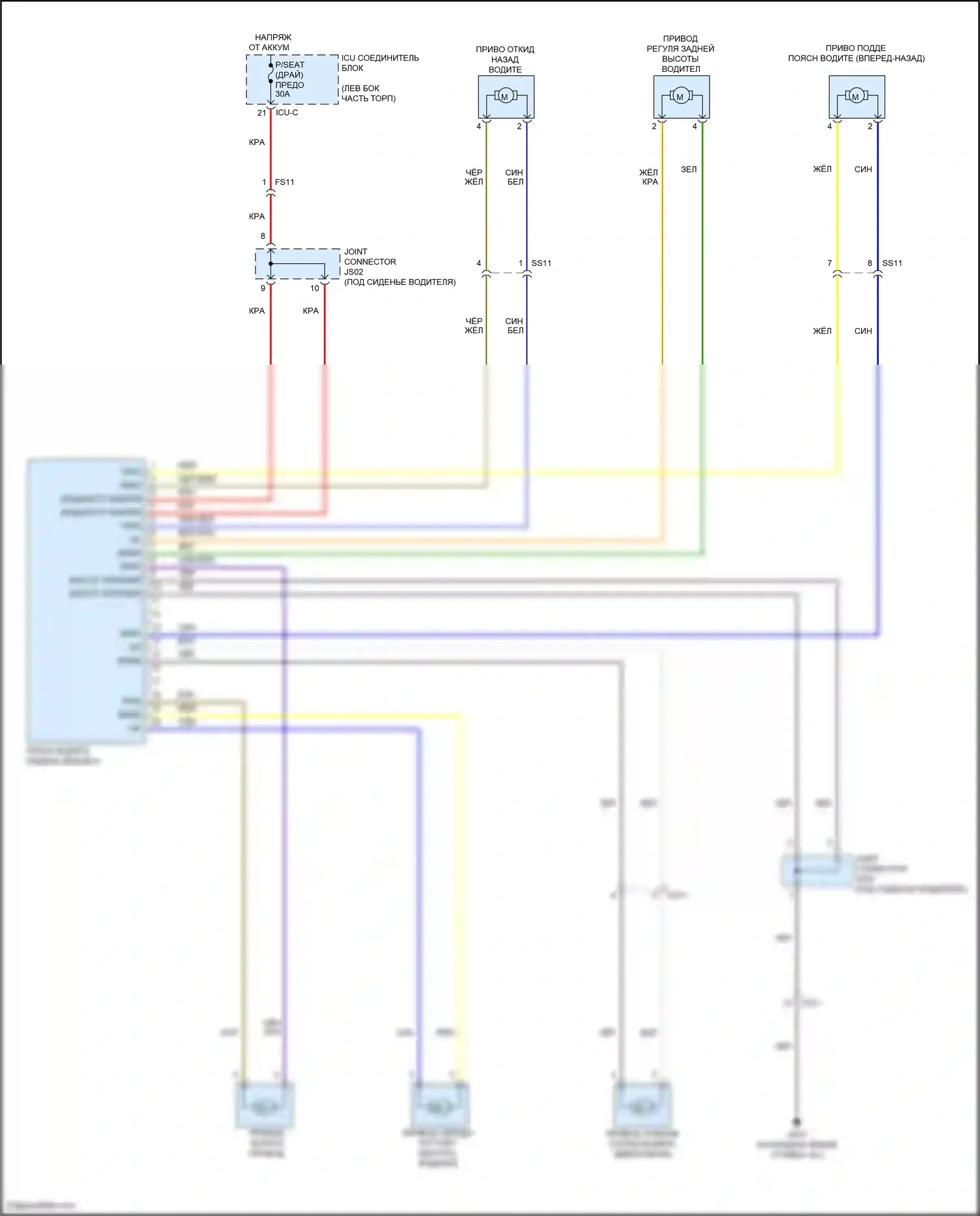 Carnival Kia IV (2020-2024): Питание водительского сиденья электросхема соединений, 12-ходовая 