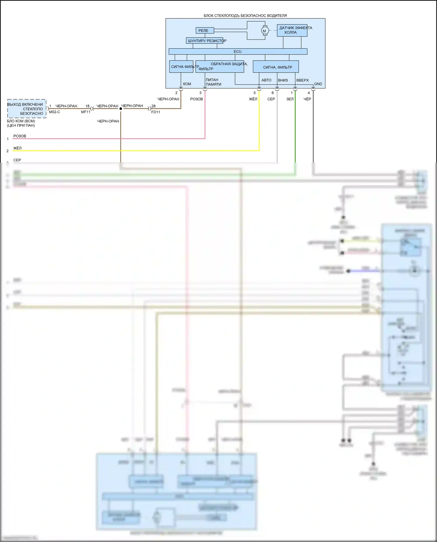 Cerato Kia III рестайлинг (2016-2021): Стеклоподъемники электросхема соединений с автоматическим стеклоподъемником (3 из 3) 
