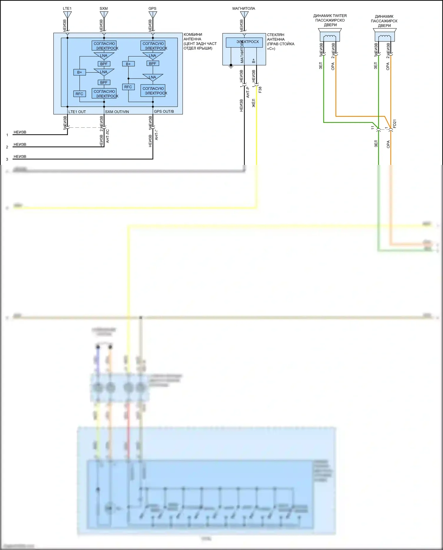 Cerato Kia IV (2018-2022): Электросхема радиосистемы, без навигации и усилителя (2 из 3) 