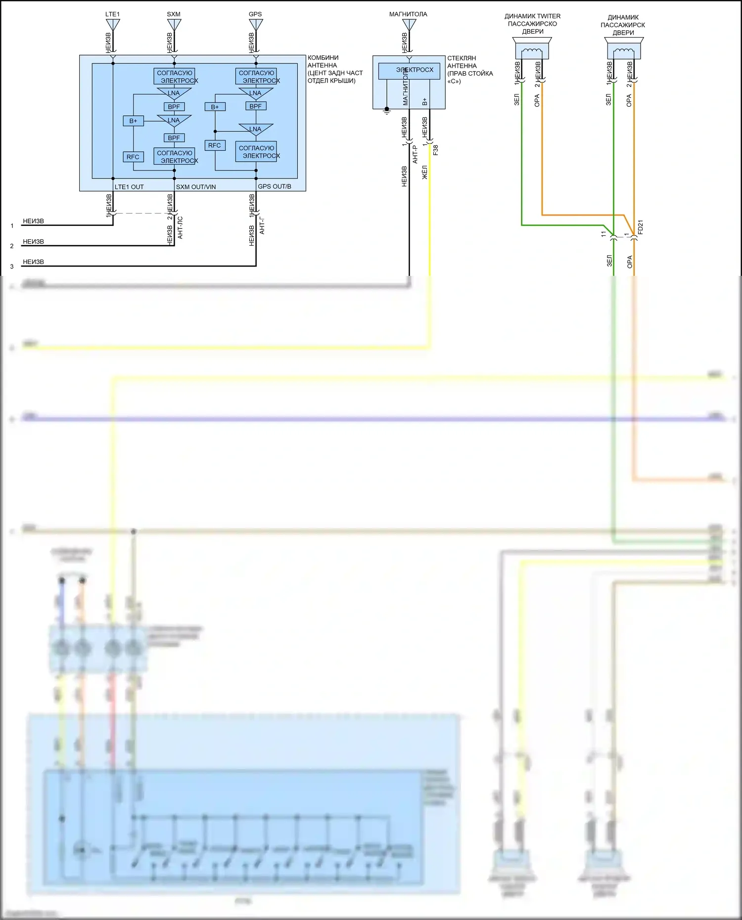 Cerato Kia IV (2018-2022): Электросхема радиосистемы, с навигацией и усилителем (2 из 4) 