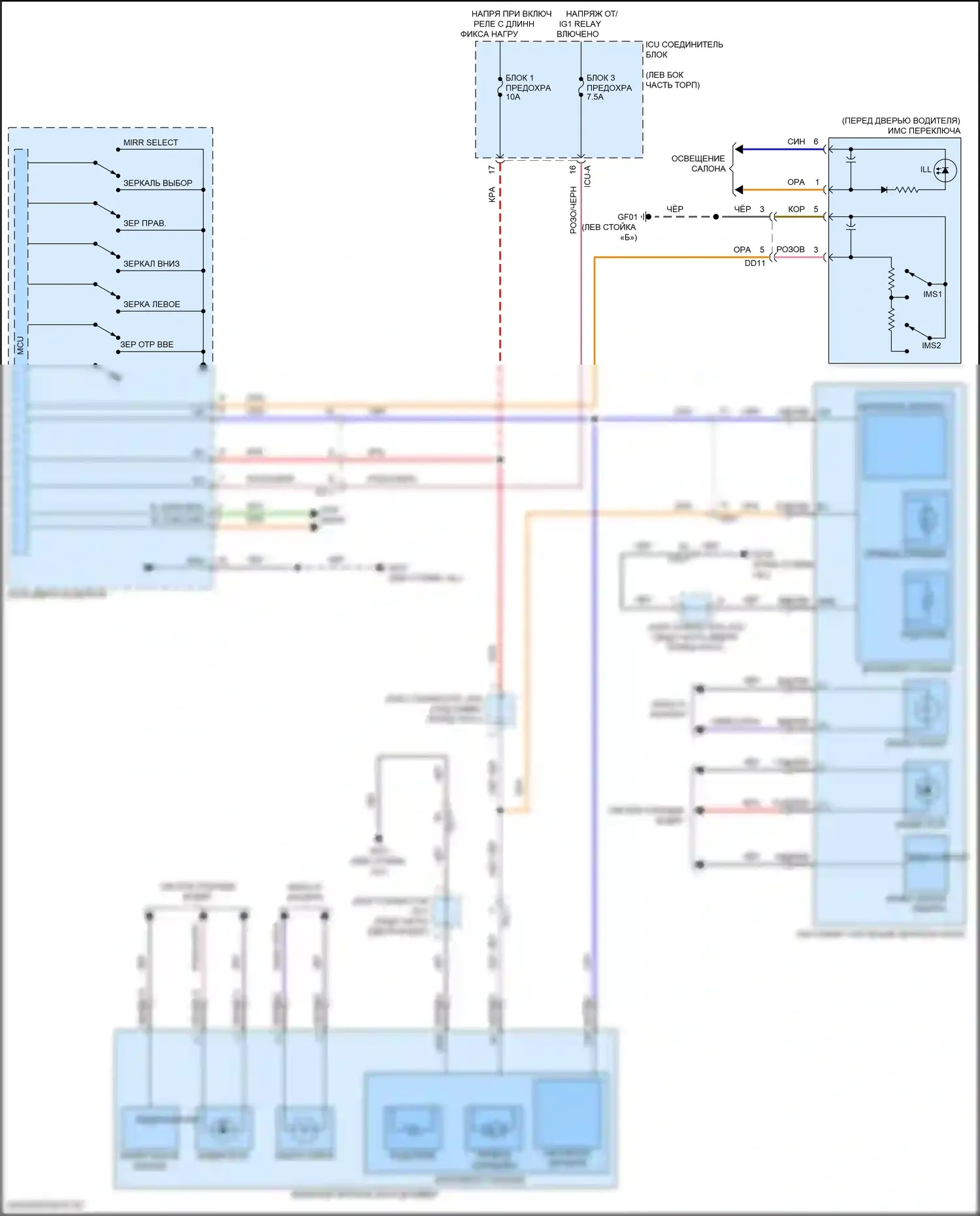 EV6 Kia I (2021-2024): Электросхема зеркал памяти 