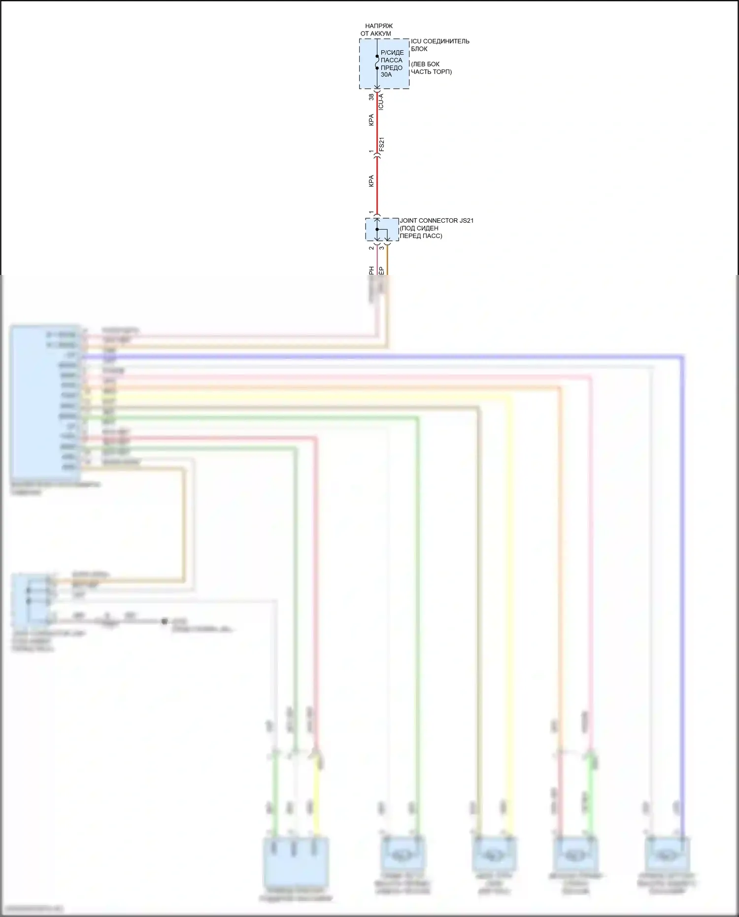 EV6 Kia I (2021-2024): Электросхема пассажирского сиденья, 10-way без отдыха 