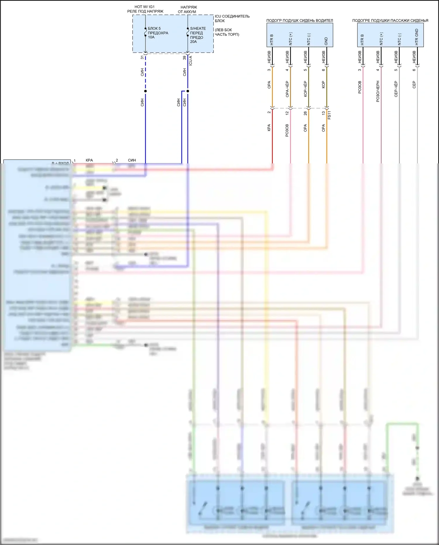 EV6 Kia I (2021-2024): Электросхема передних обогреваемых сидений 