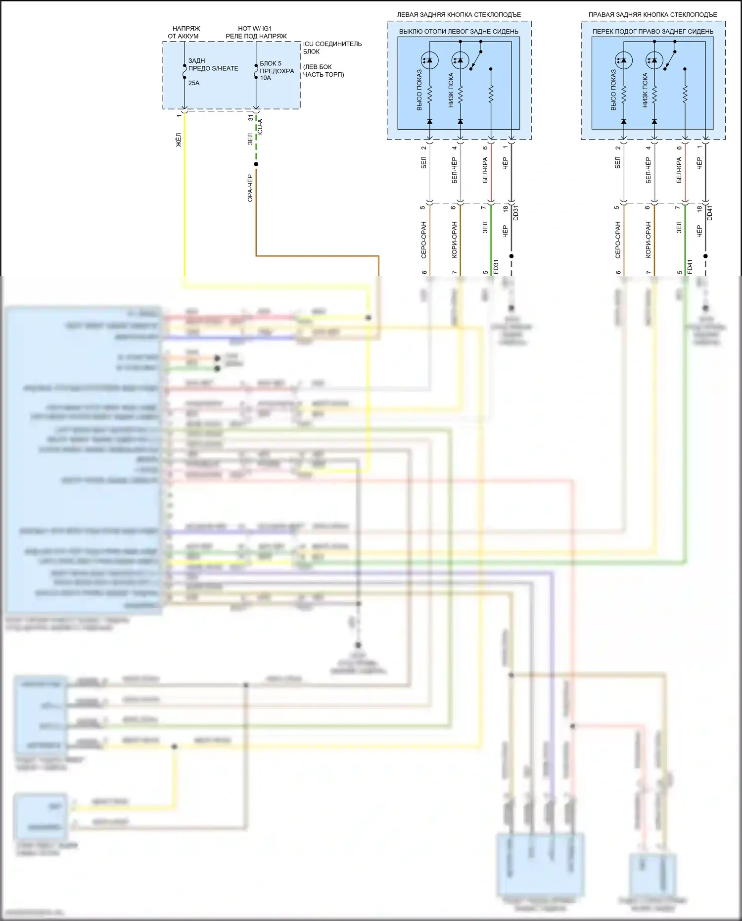 EV6 Kia I (2021-2024): Электросхема задних обогреваемых сидений 