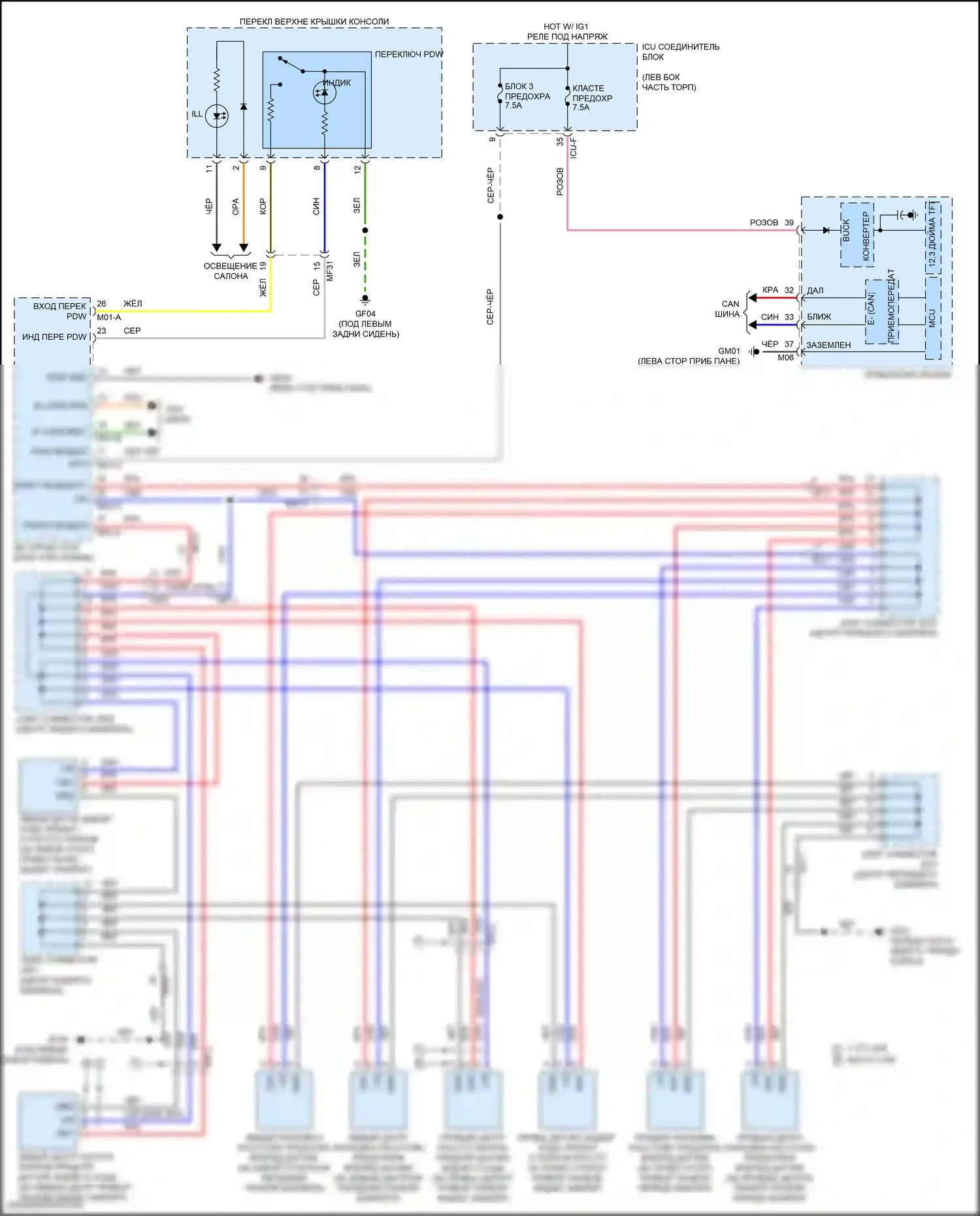 EV6 Kia I (2021-2024): Электросхема парктроника, без adas 
