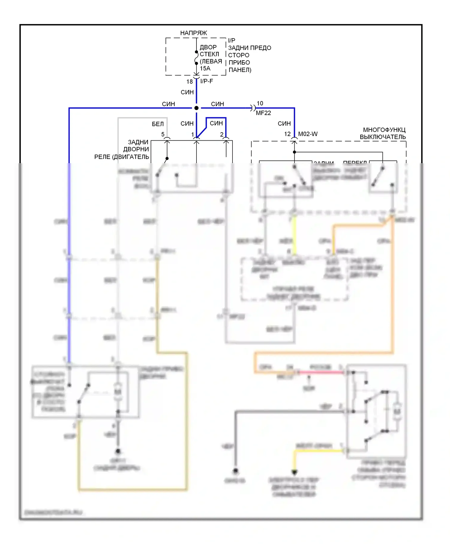 Forte Kia I (2008-2013): Электросхема задних дворников и омывателей 