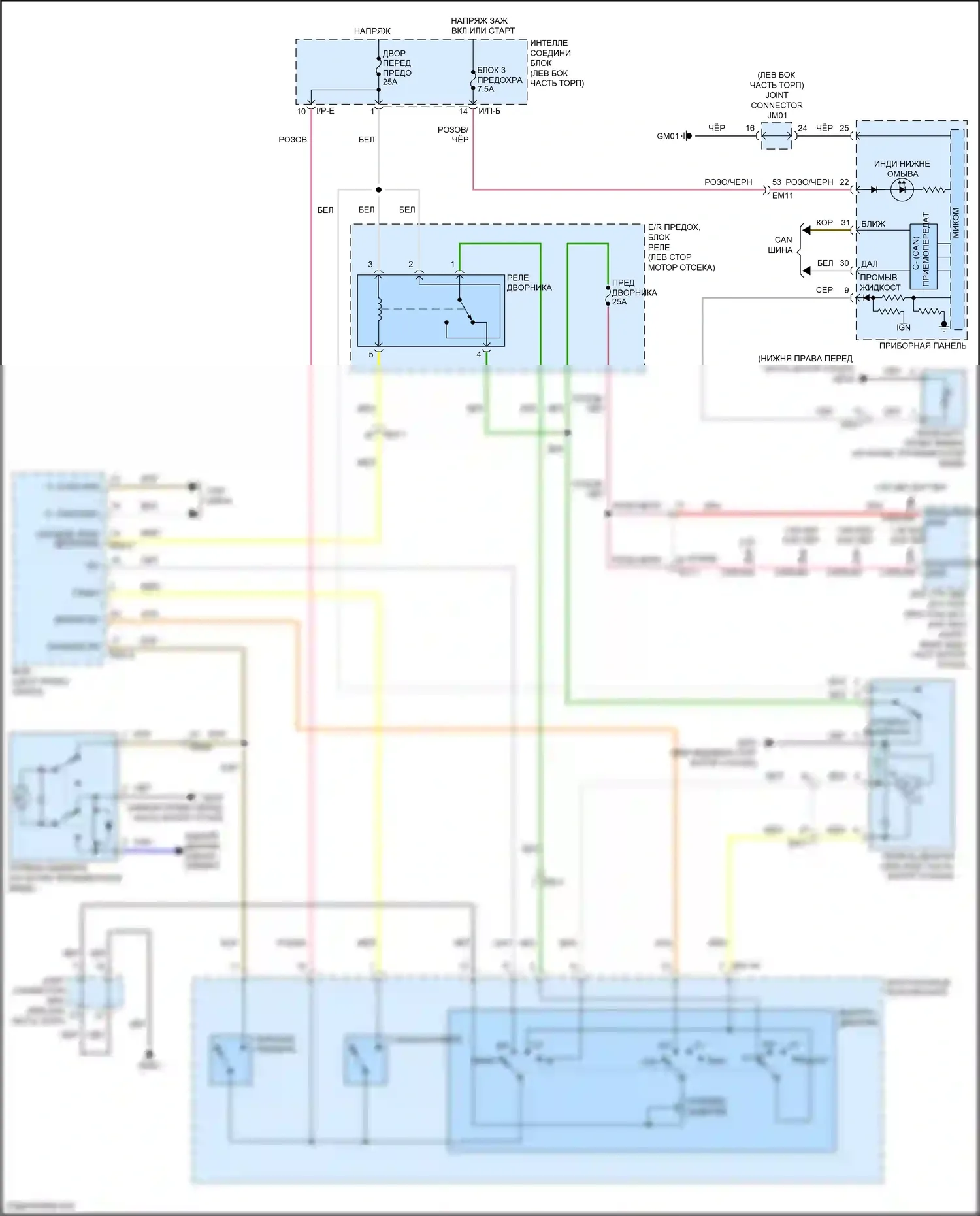 Forte Kia II (2013-2016): Электросхема передних дворников и омывателей 