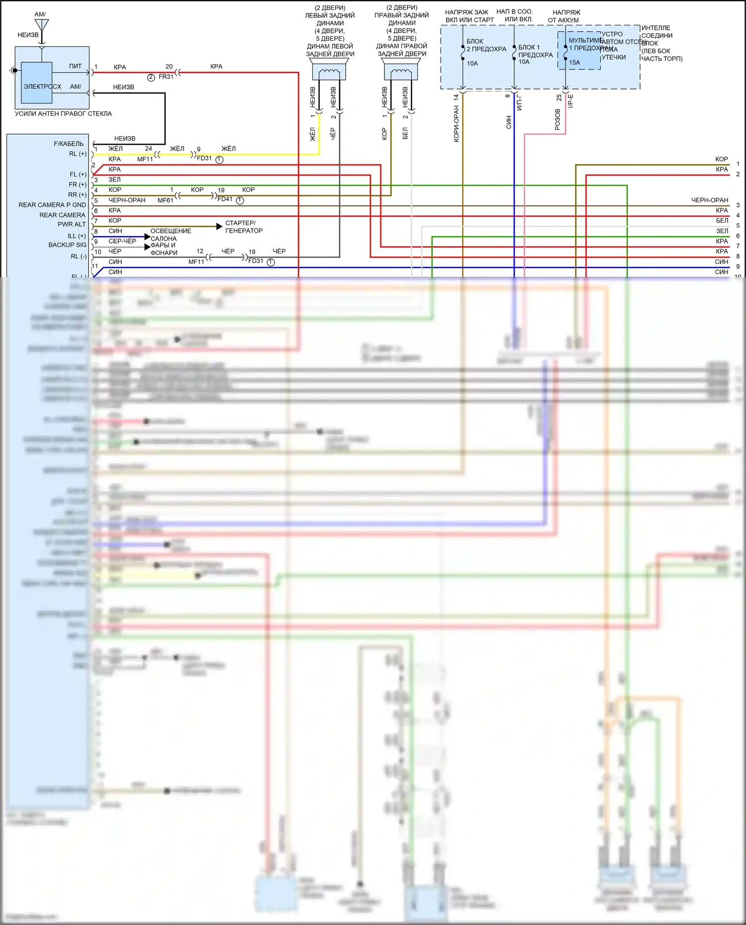 Forte Kia II (2013-2016): Электросхема радиопровода, с навигацией (1 из 2) 