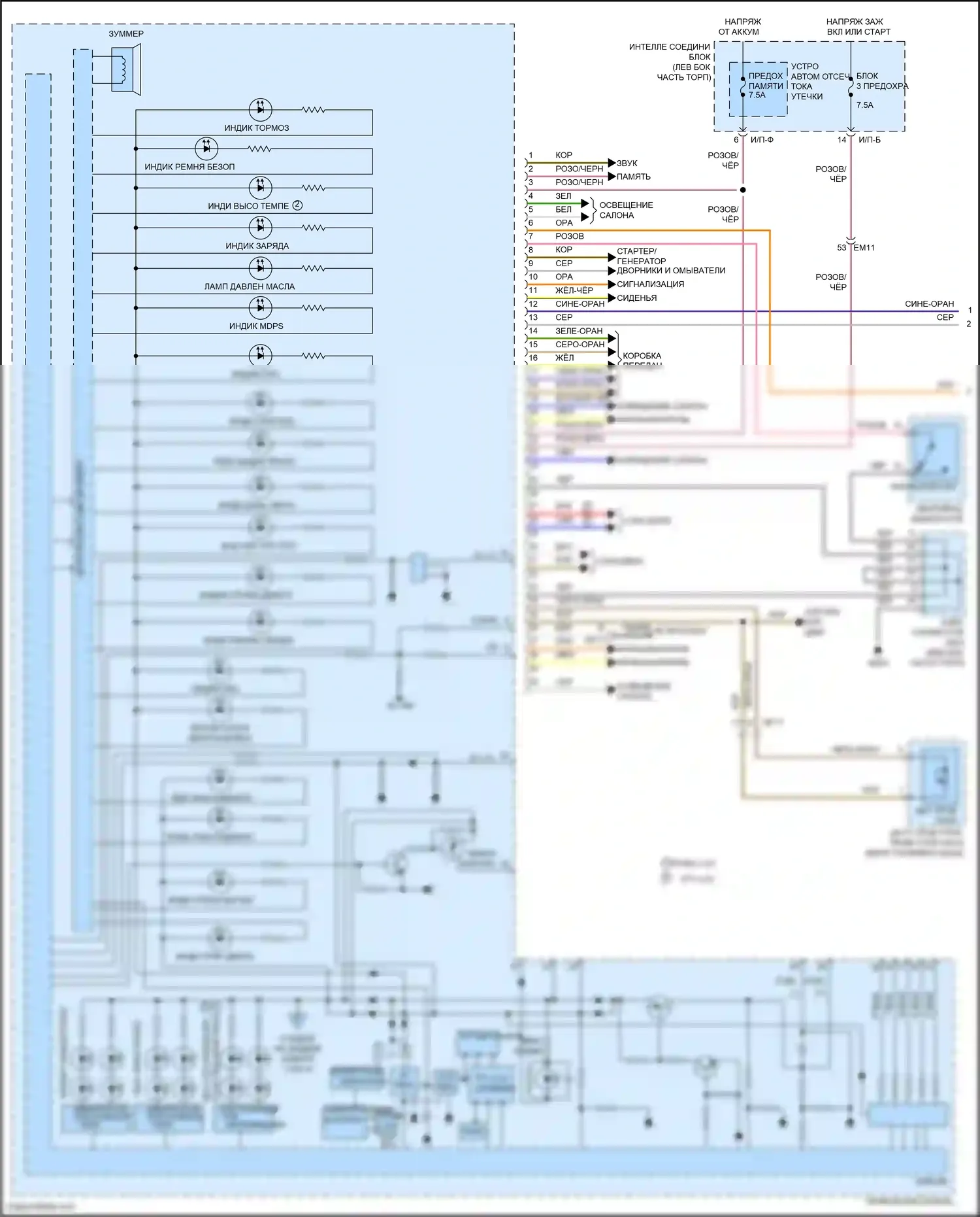 Forte Kia II (2013-2016): Электросхема приборной панели (1 из 3) 