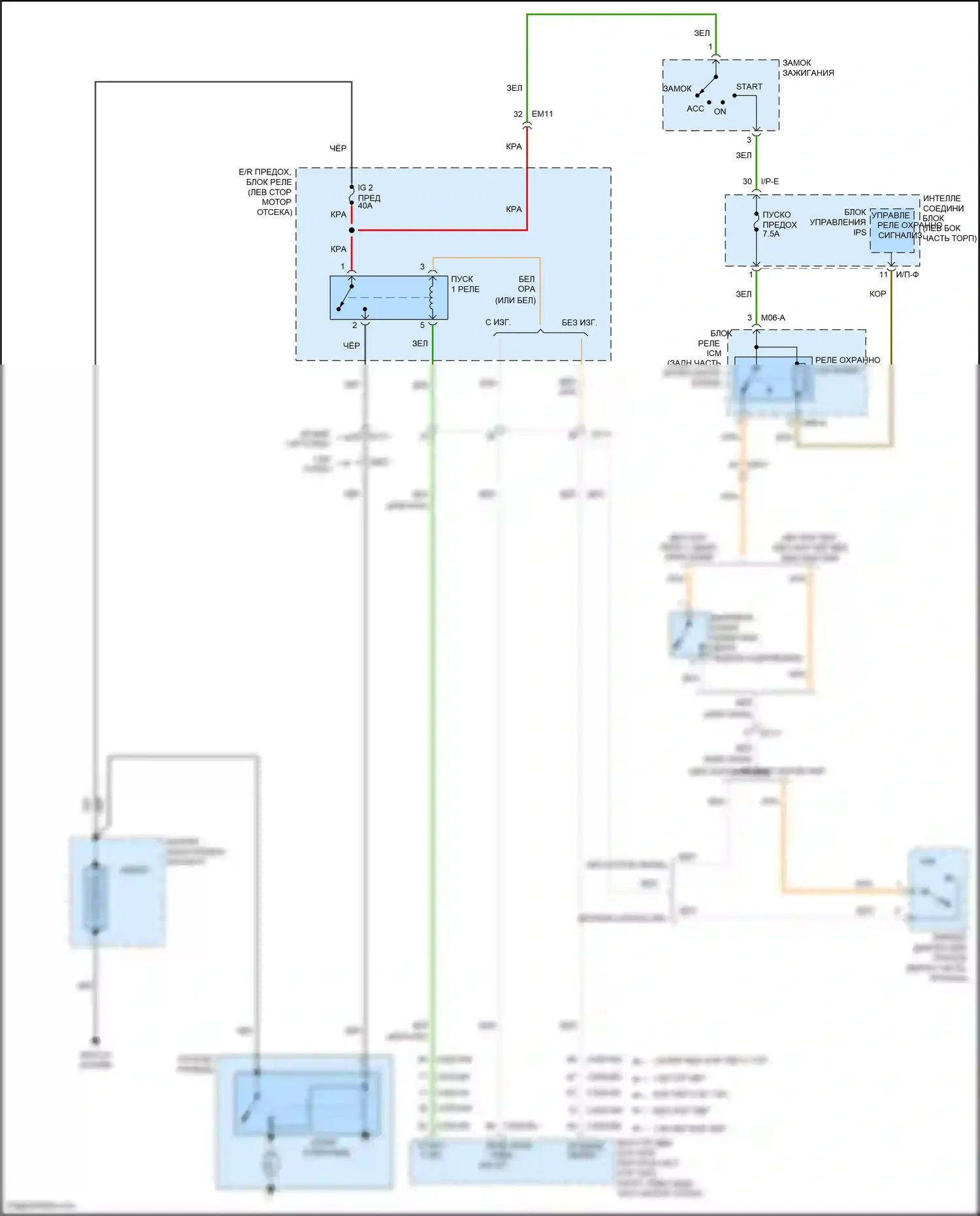 Forte Kia II (2013-2016): Электросхема стартера, без смарт-ключа 