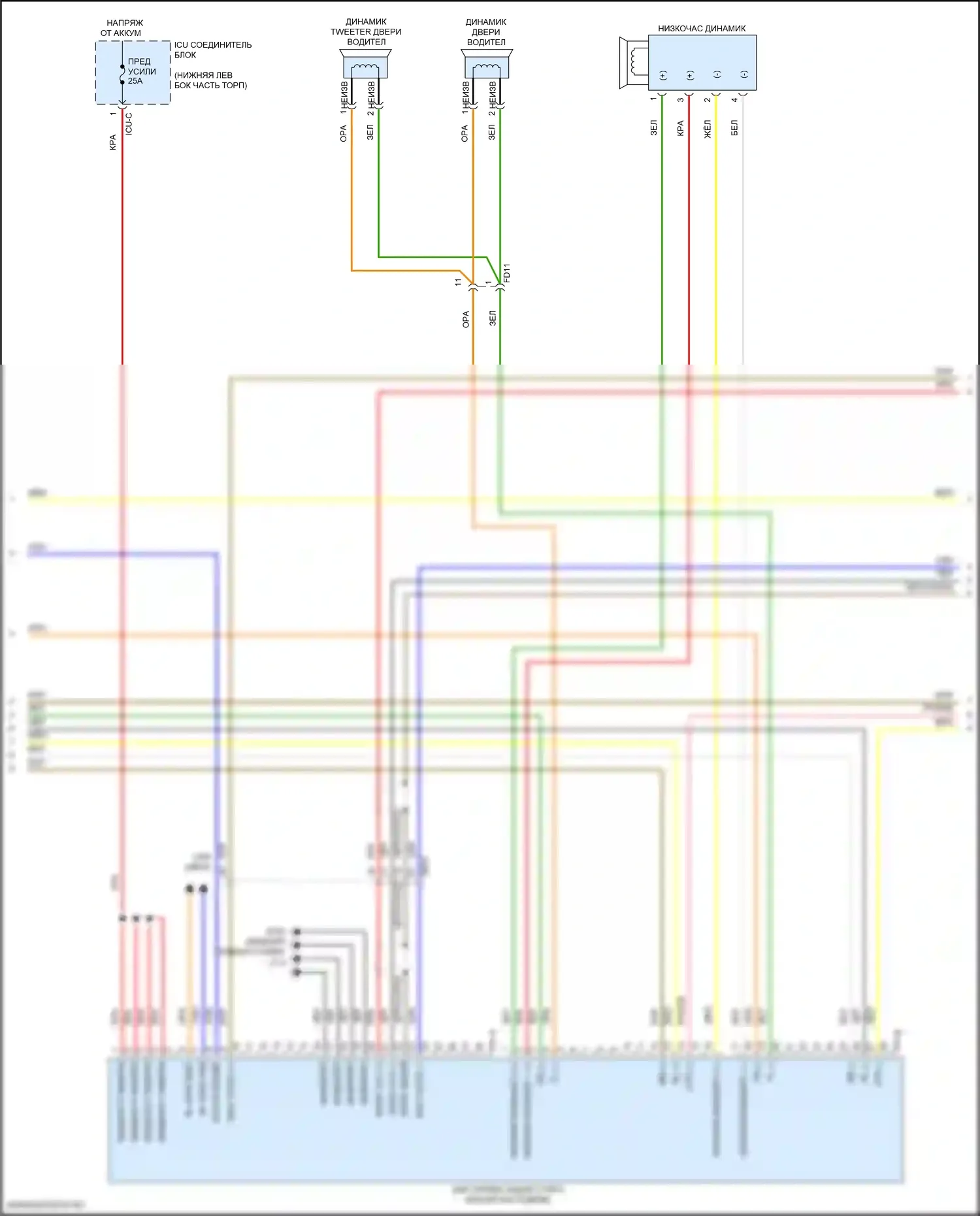 Forte Kia III рестайлинг (2021-2024): Электросхема радиосистемы, с навигацией и усилителем (3 из 4) 