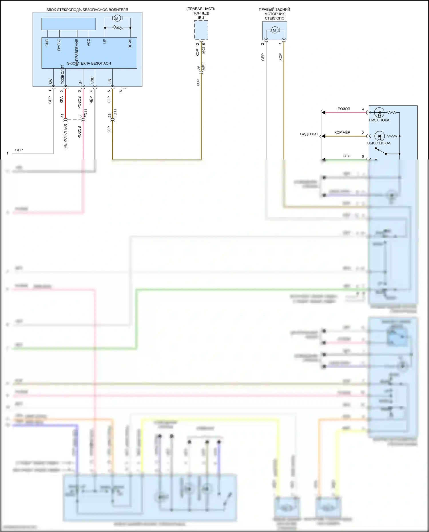 Forte Kia III рестайлинг (2021-2024): Электросхема стеклоподъемников, с автоматическим включением/выключением драйвера и стеклоподъемниками безопасности (2 из 2) 