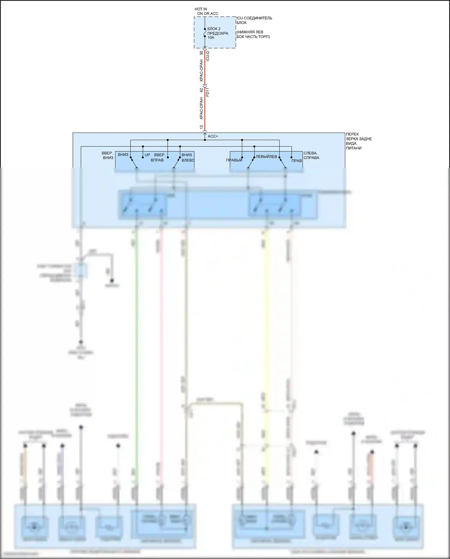 Forte Kia III рестайлинг (2021-2024): Электросхема силового зеркала 