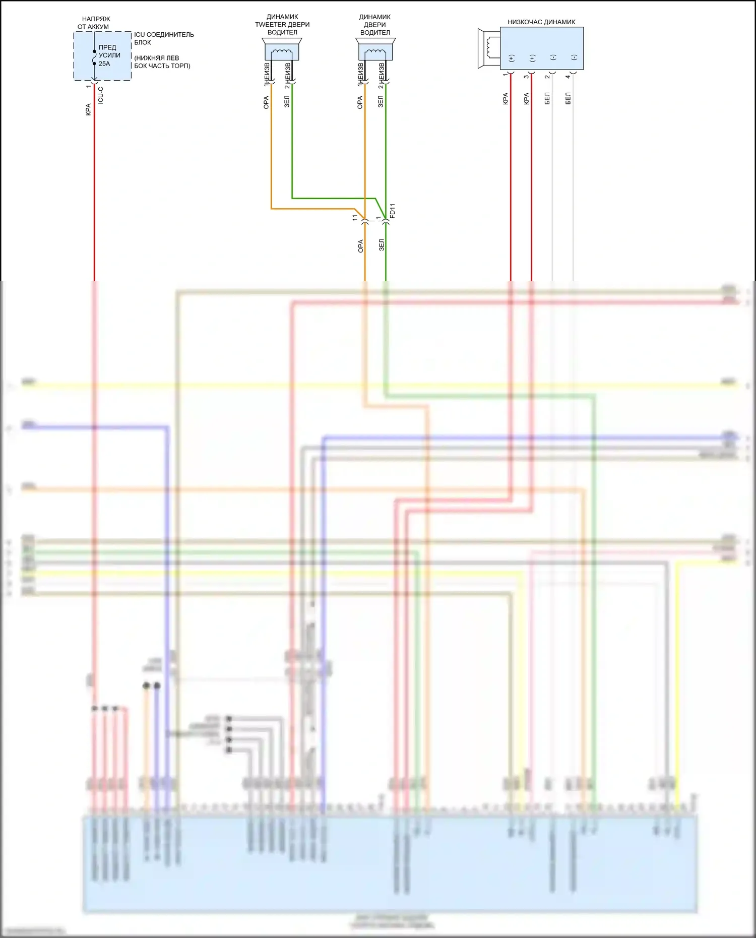 Forte Kia III (2018-2021): Электросхема радиопровода, без навигации, с усилителем (3 из 4) 