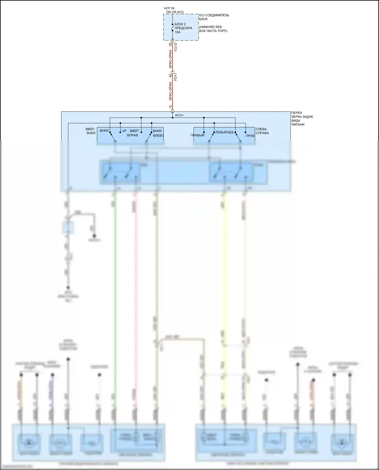 Forte Kia III (2018-2021): Электросхема силового зеркала 