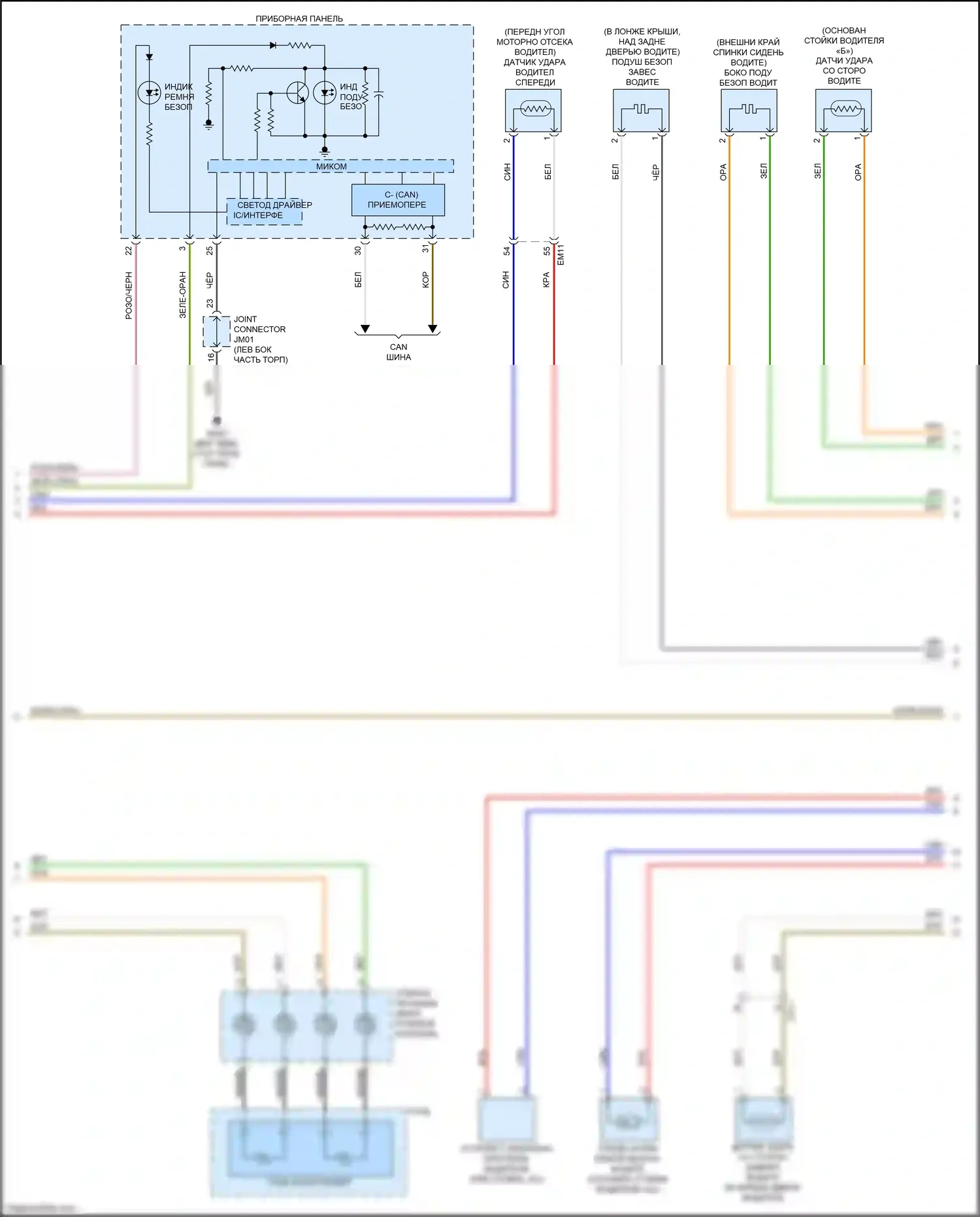 K3 Kia I рестайлинг (2015-2018): Электросхема подушек безопасности (2 из 3) 
