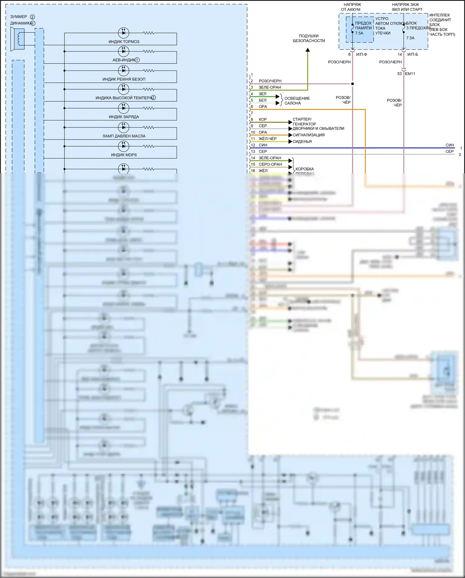 K3 Kia I рестайлинг (2015-2018): Электросхема приборной панели (1 из 3) 