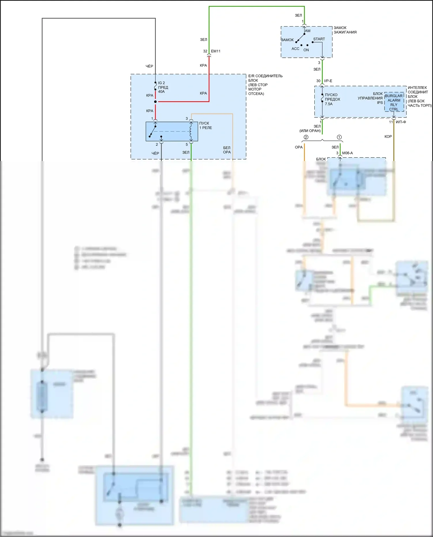 K3 Kia I рестайлинг (2015-2018): Электросхема стартера, без смарт-ключа и иммо 
