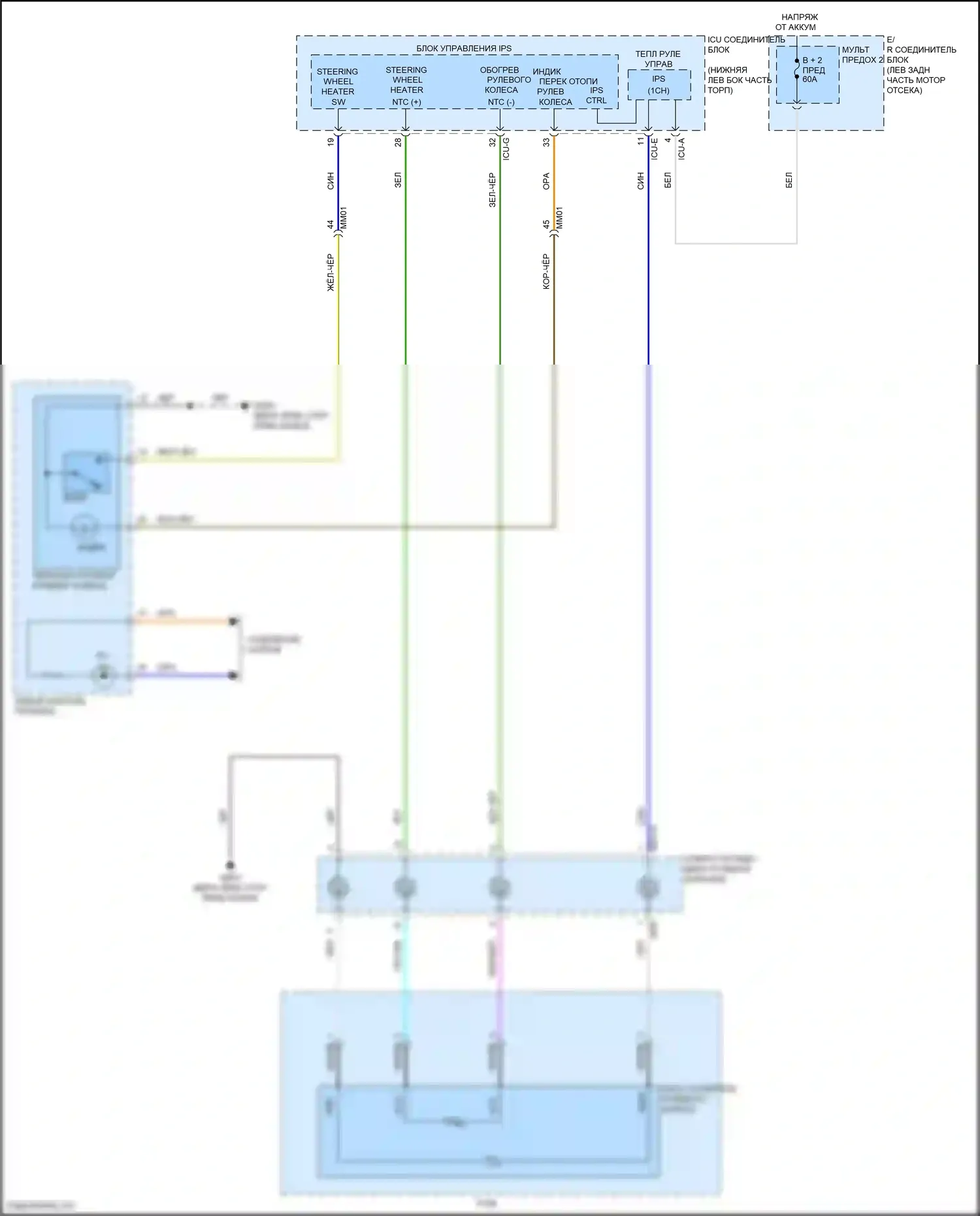 K3 Kia II рестайлинг (2021-2024): Электросхема рулевого колеса с подогревом 
