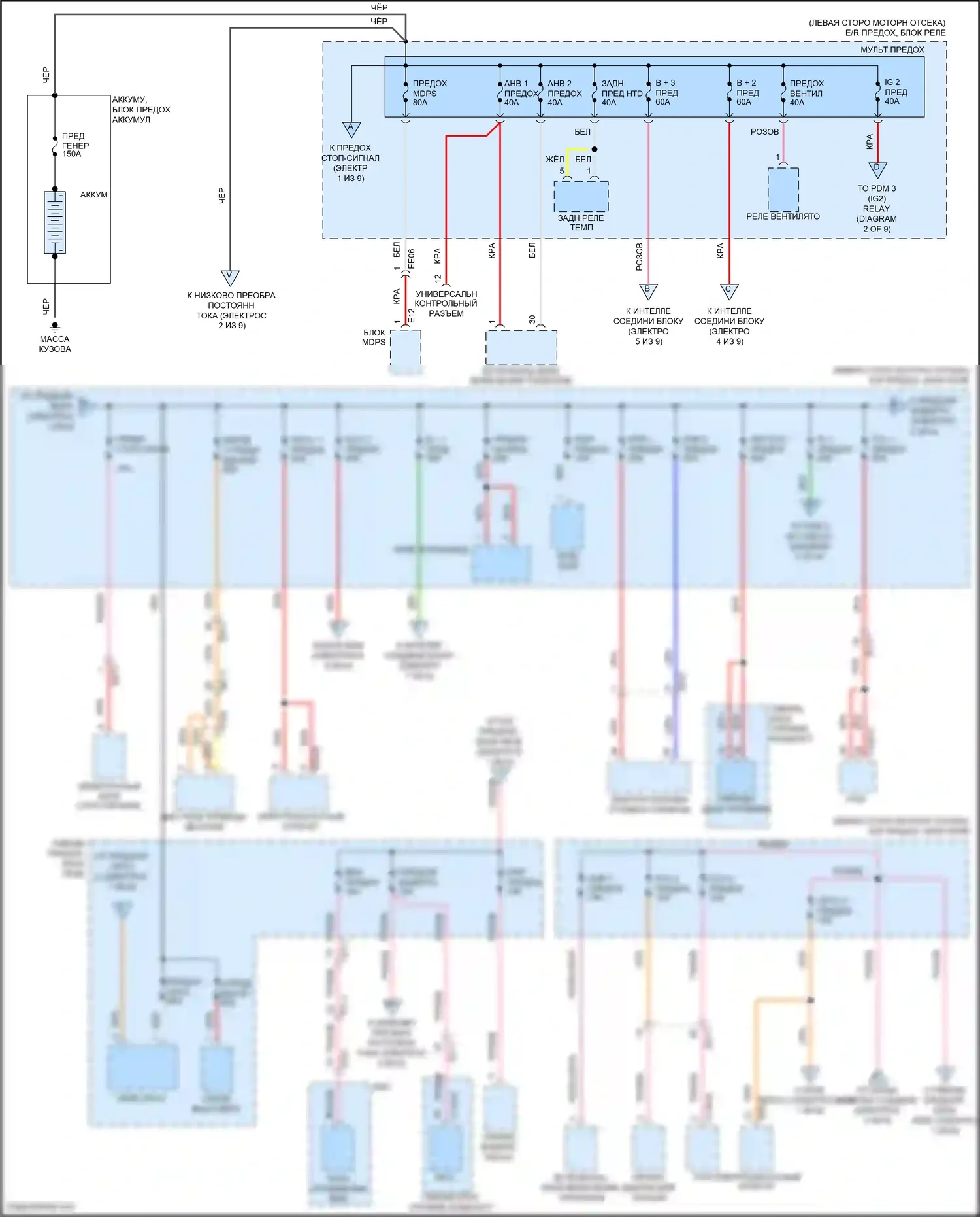 K5 Kia I рестайлинг (2013-2015): Электросхема блока предохранителей реле, гибридного (1 из 9) 