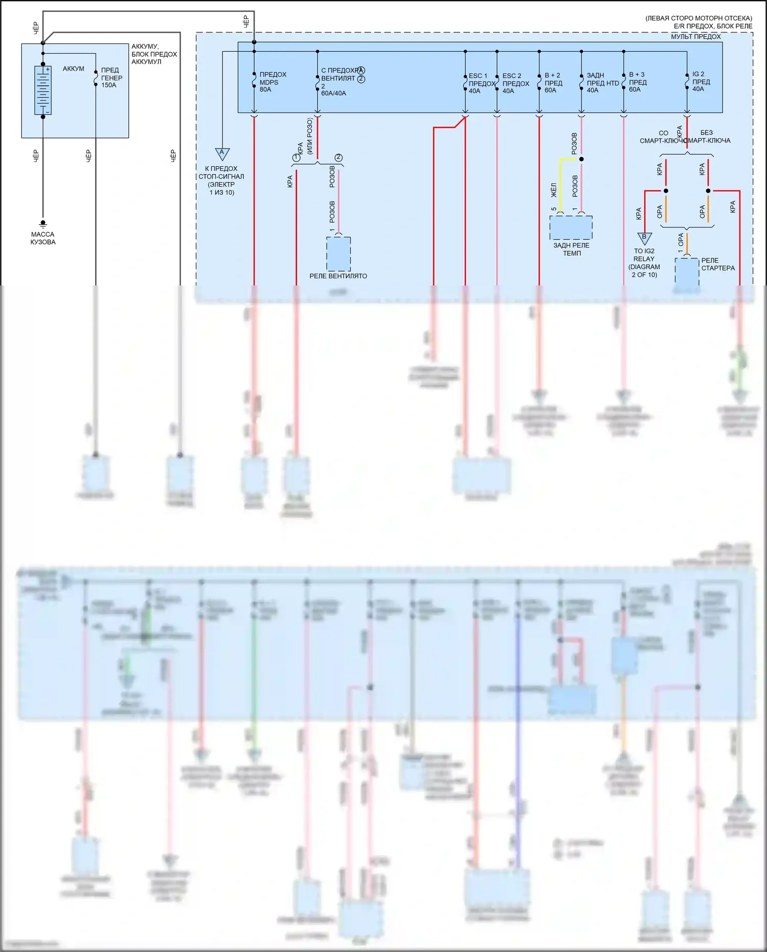 K5 Kia I рестайлинг (2013-2015): Электросхема блока предохранителей реле, кроме гибридного (1 из 10) 