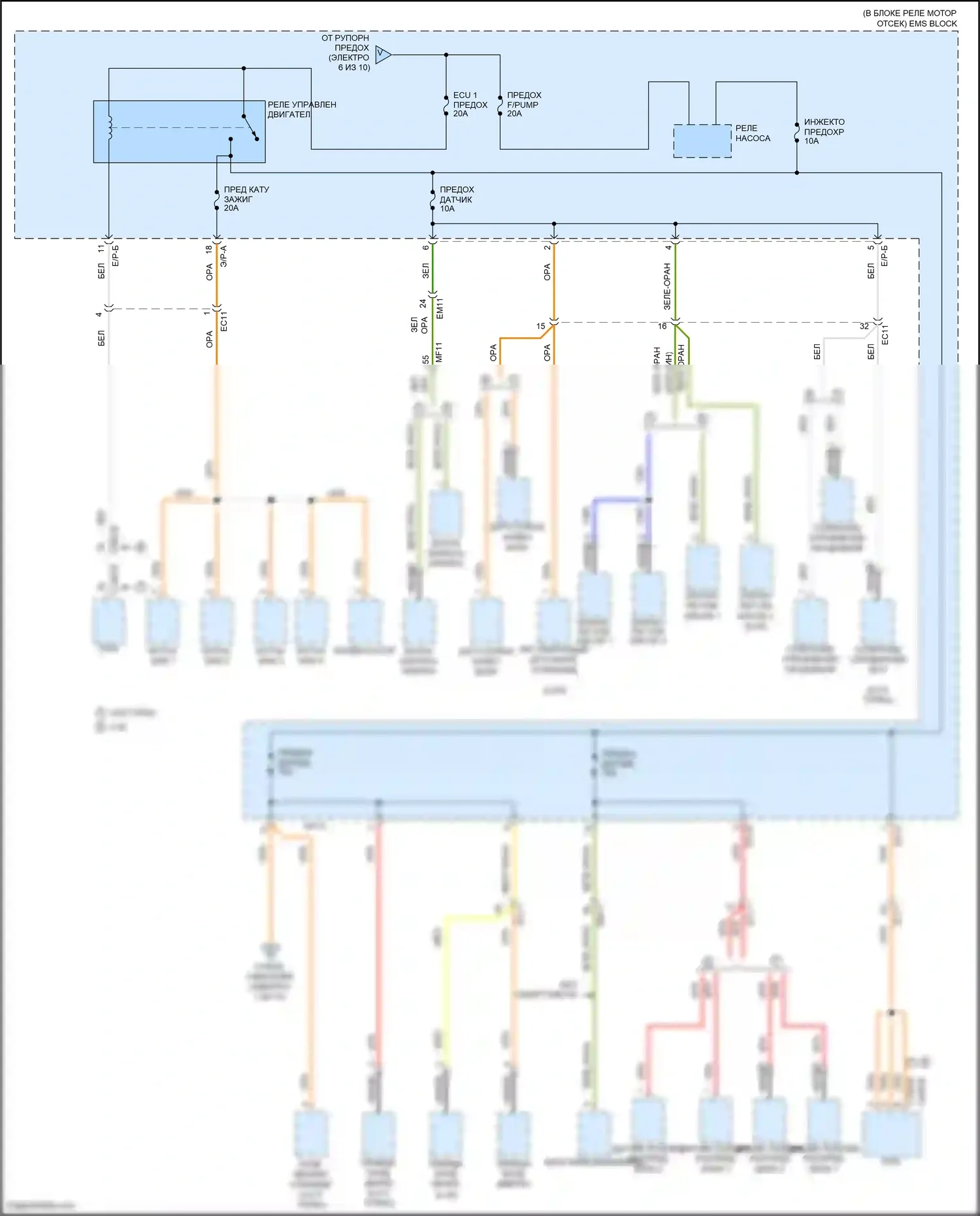 K5 Kia I рестайлинг (2013-2015): Электросхема блока предохранителей реле, кроме гибридного (10 из 10) 