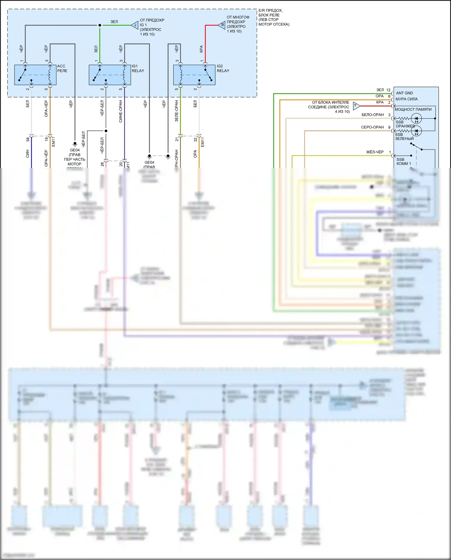 K5 Kia I рестайлинг (2013-2015): Электросхема блока предохранителей реле, кроме гибридного (2 из 10) 