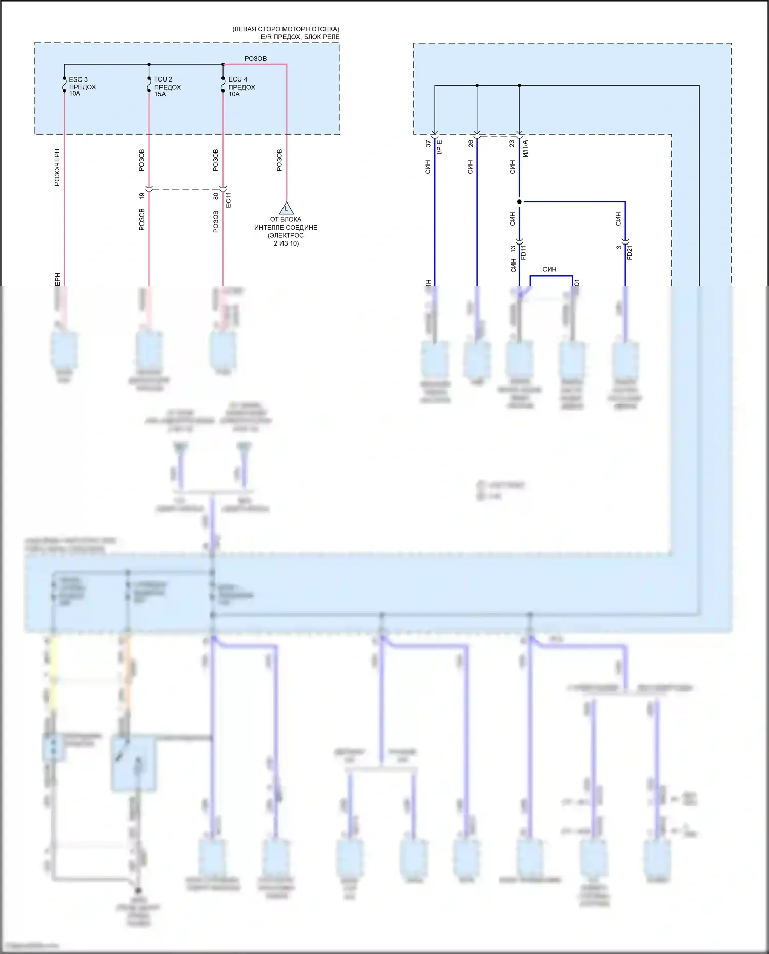 K5 Kia I рестайлинг (2013-2015): Электросхема блока предохранителей реле, кроме гибридного (8 из 10) 