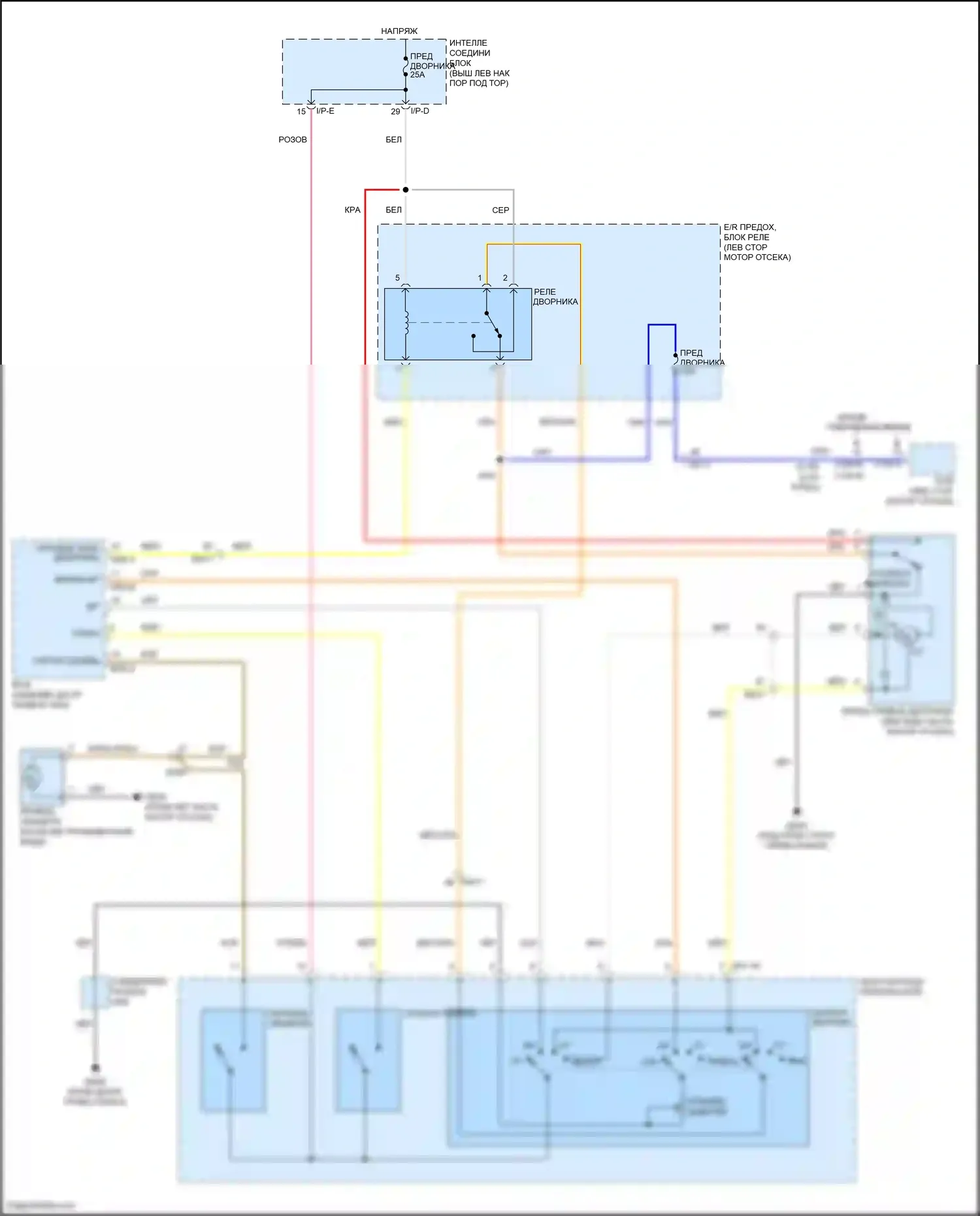 K5 Kia I рестайлинг (2013-2015): Электросхема стеклоочистителя, без датчика дождя 