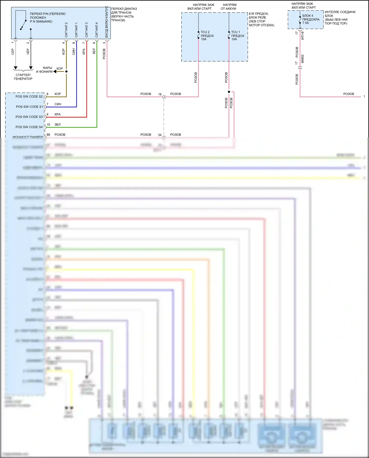 K5 Kia I рестайлинг (2013-2015): 2.4l, электросхема соединений коробки передач (1 из 2) 