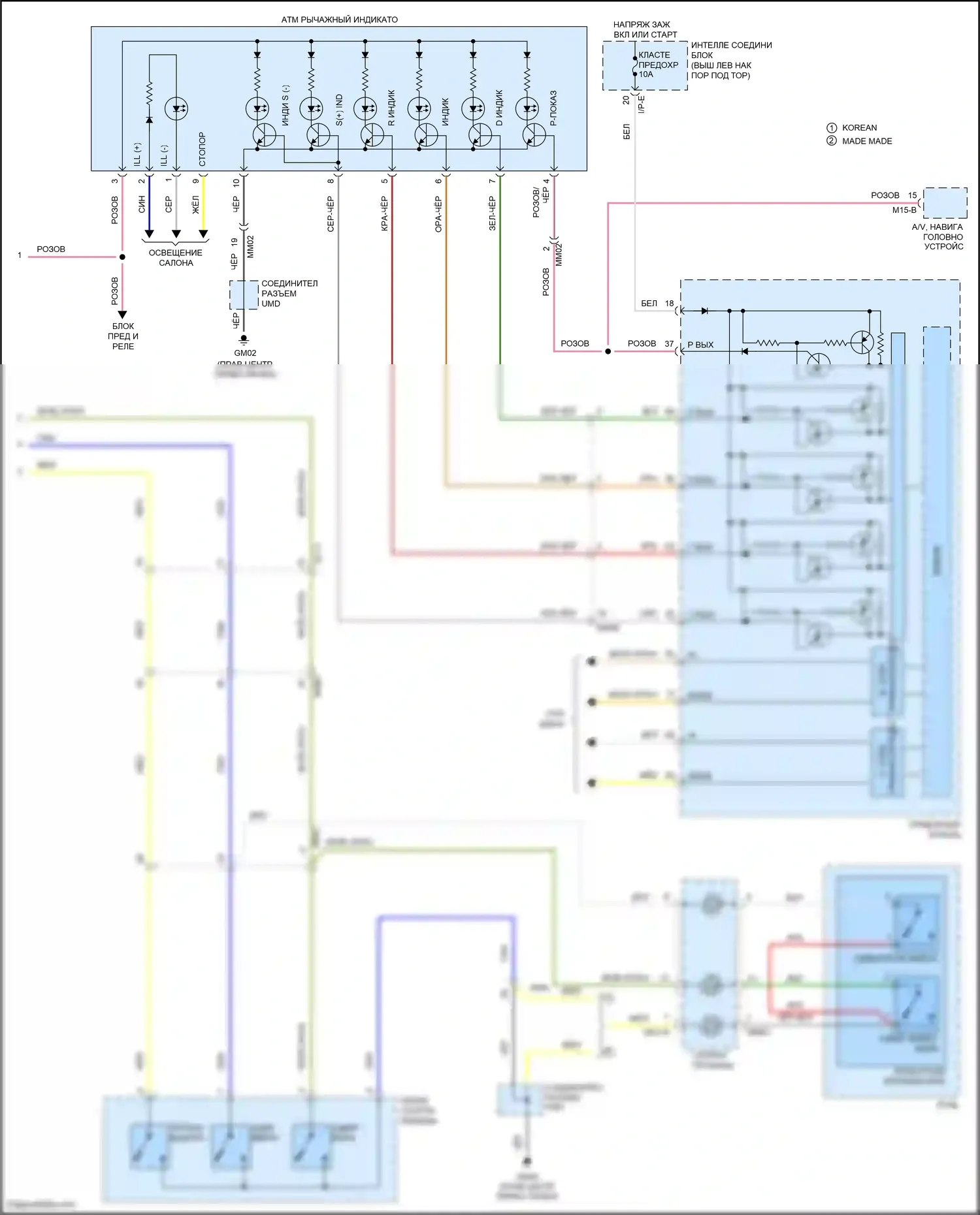 K5 Kia I рестайлинг (2013-2015): 2.4l, электросхема соединений коробки передач (2 из 2) 