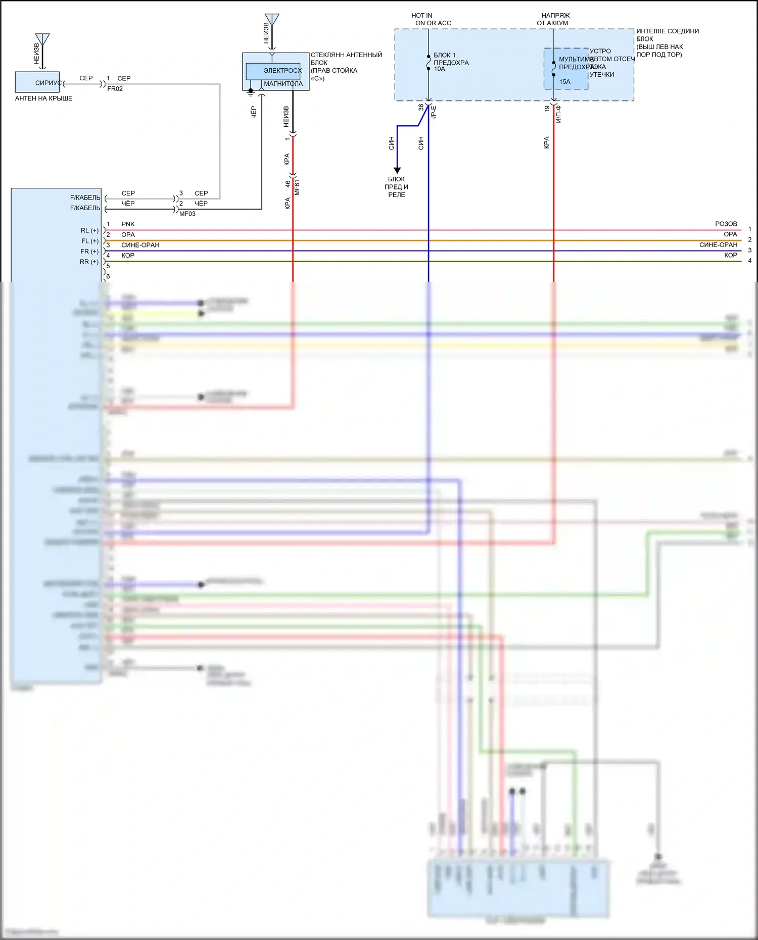 K5 Kia I рестайлинг (2013-2015): Электросхема радиопровода, без навигации, без уво и усилителя (1 из 2) 