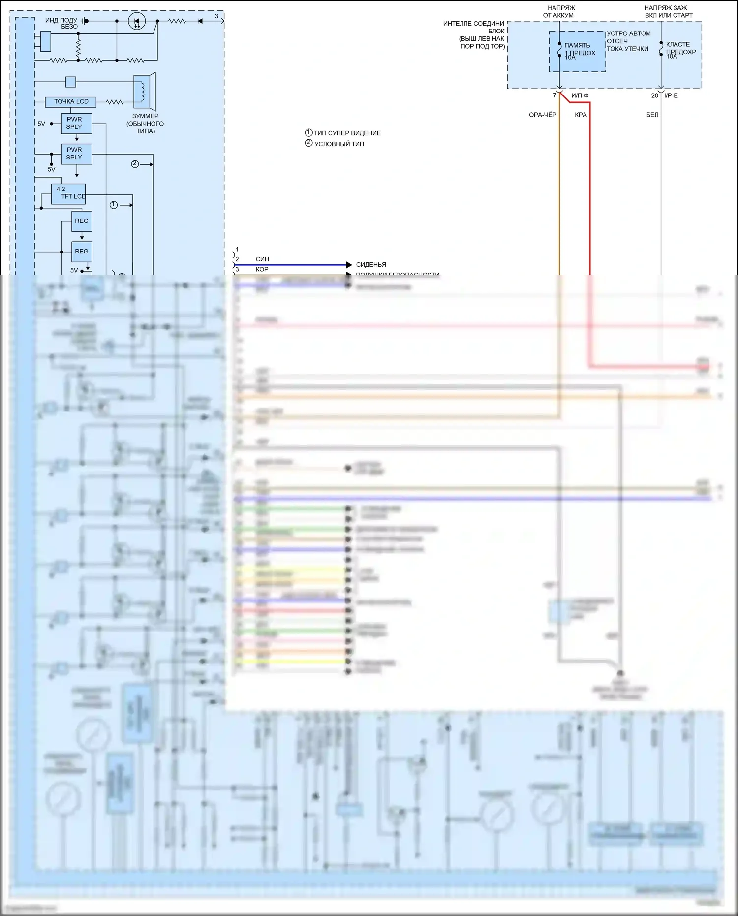K5 Kia I рестайлинг (2013-2015): Электросхема приборной панели, кроме гибридной корейской (1 из 4) 
